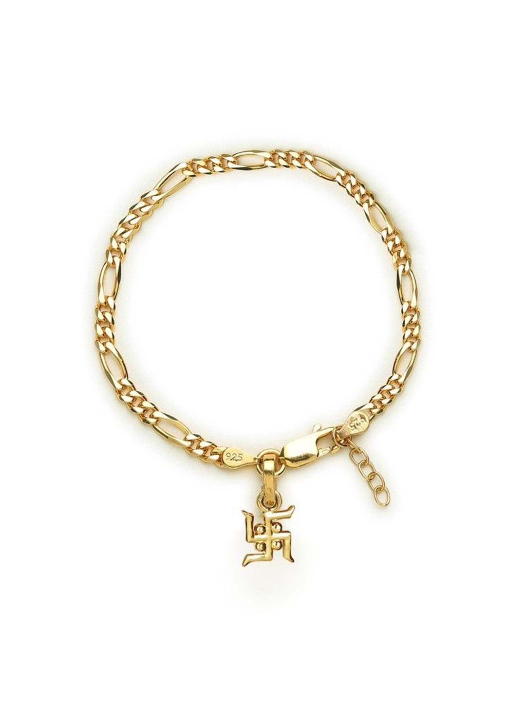

AKSHAT SAPPHIRE 925 Sterling Silver Gold Plated Link Bracelet With Swastik Pendant