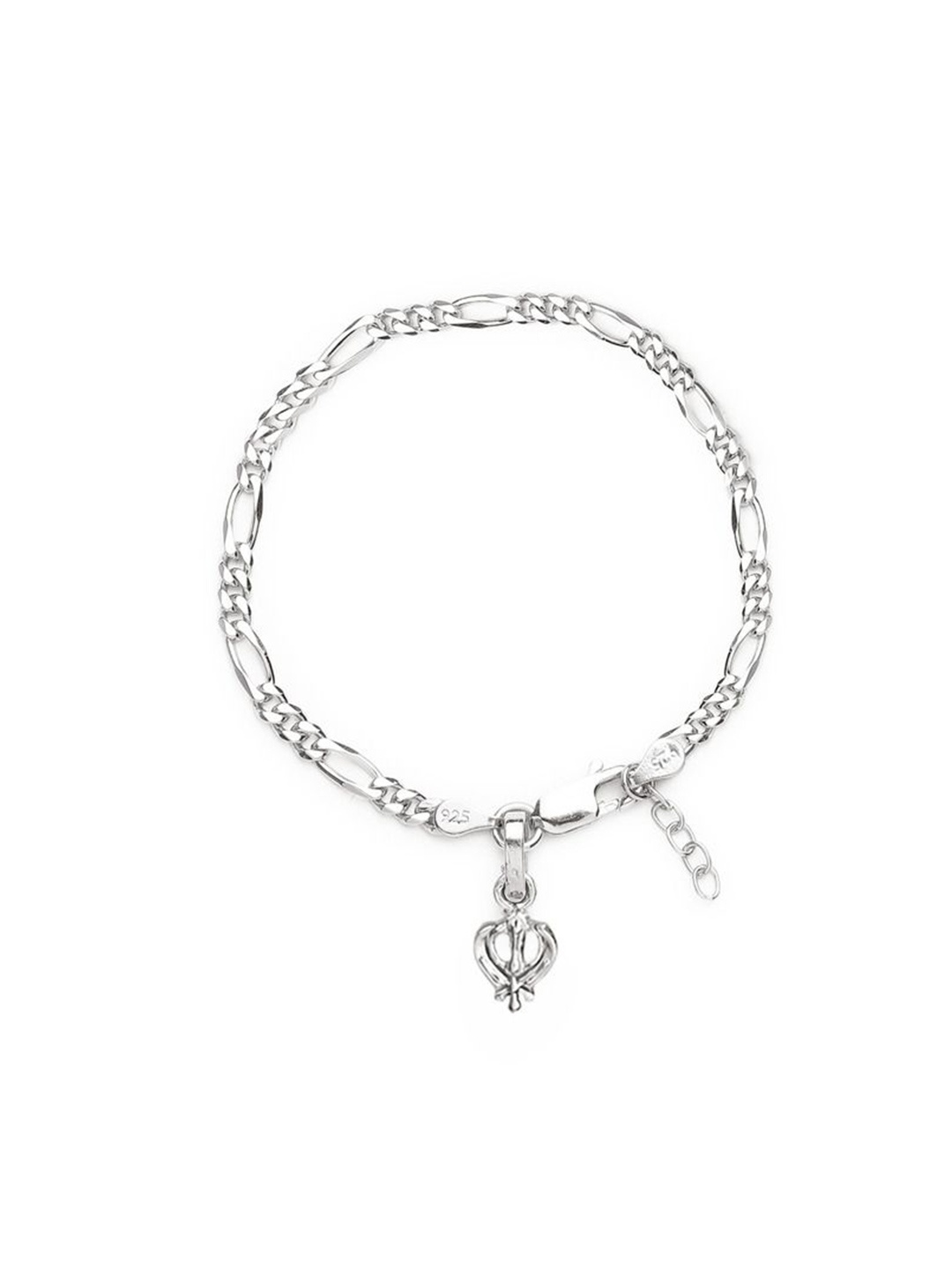 

AKSHAT SAPPHIRE Stainless Steel Figaro Design Link Bracelet With Sardar Symbol Pendant, Silver