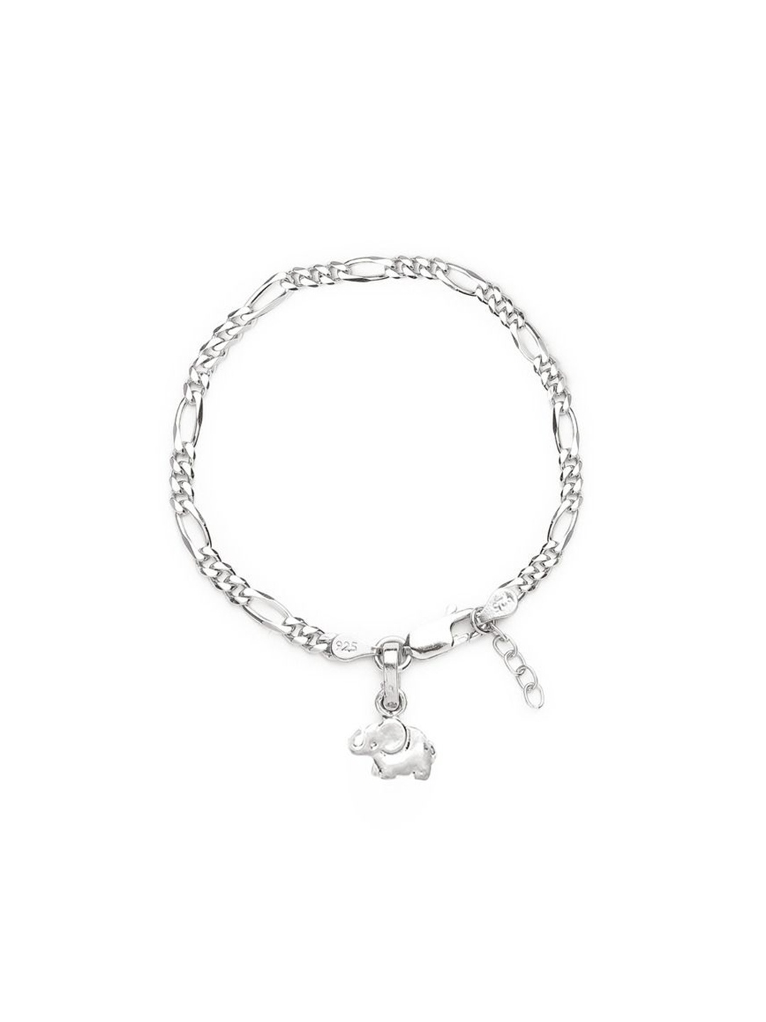 

AKSHAT SAPPHIRE 925 Sterling Silver Figaro Designer Elephant Symbol Pendant Link Bracelet