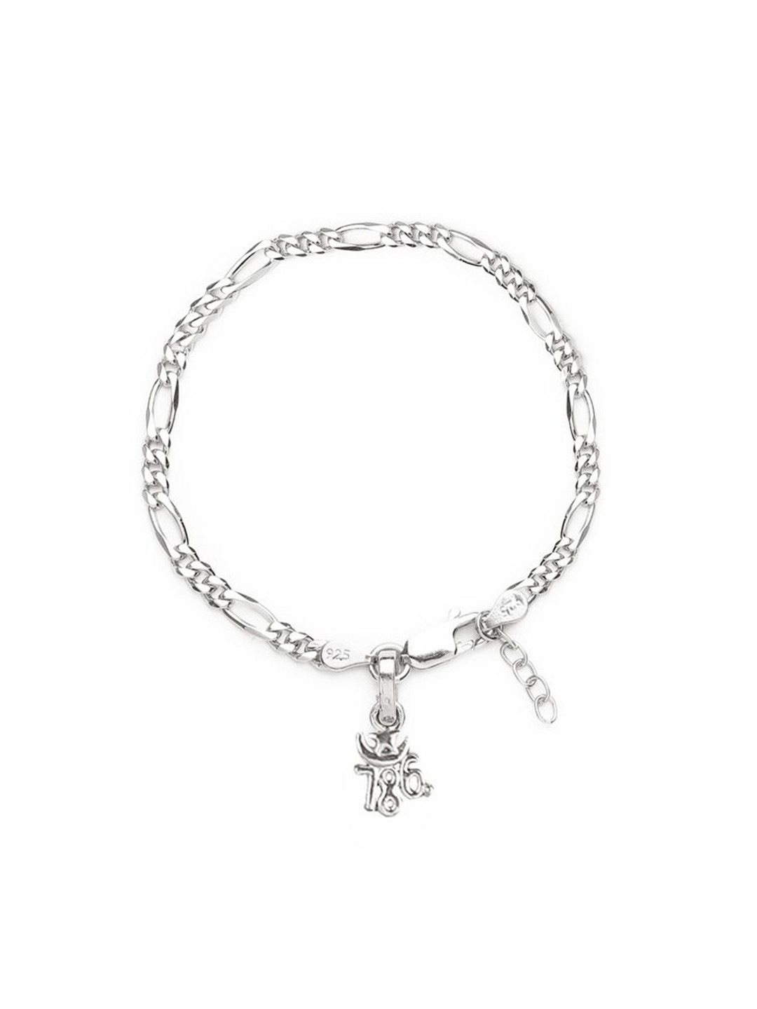 

AKSHAT SAPPHIRE 925 Sterling Silver Curb Designer 786 Symbol Pendant Link Bracelet