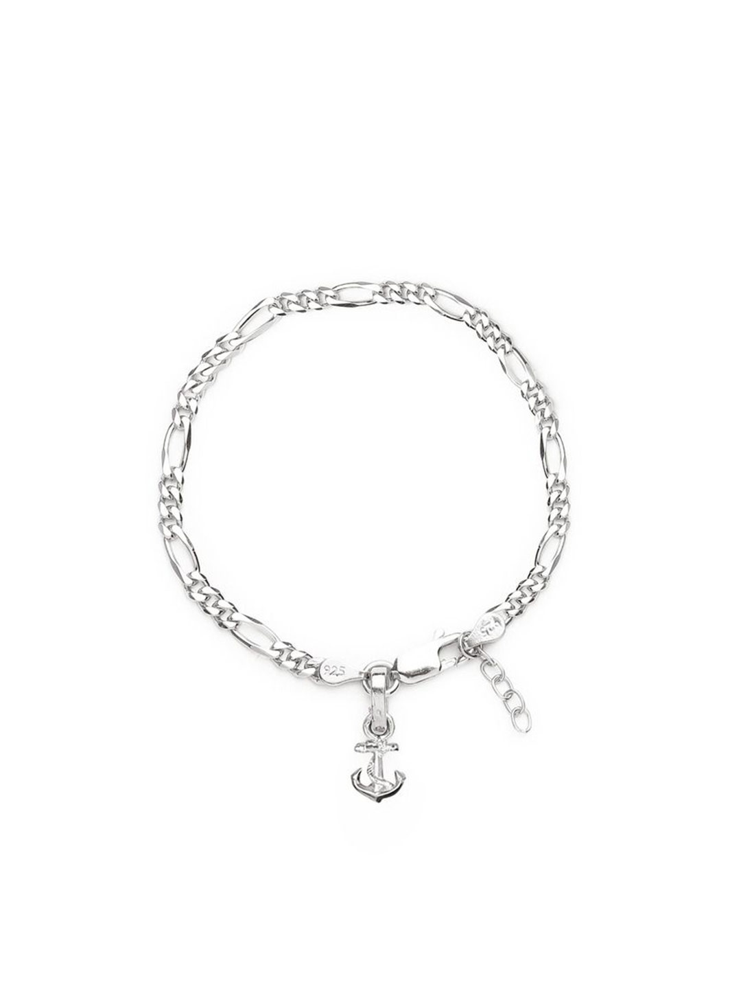 

AKSHAT SAPPHIRE 925 Sterling Silver Figaro Link Bracelet With Anchor Pendant