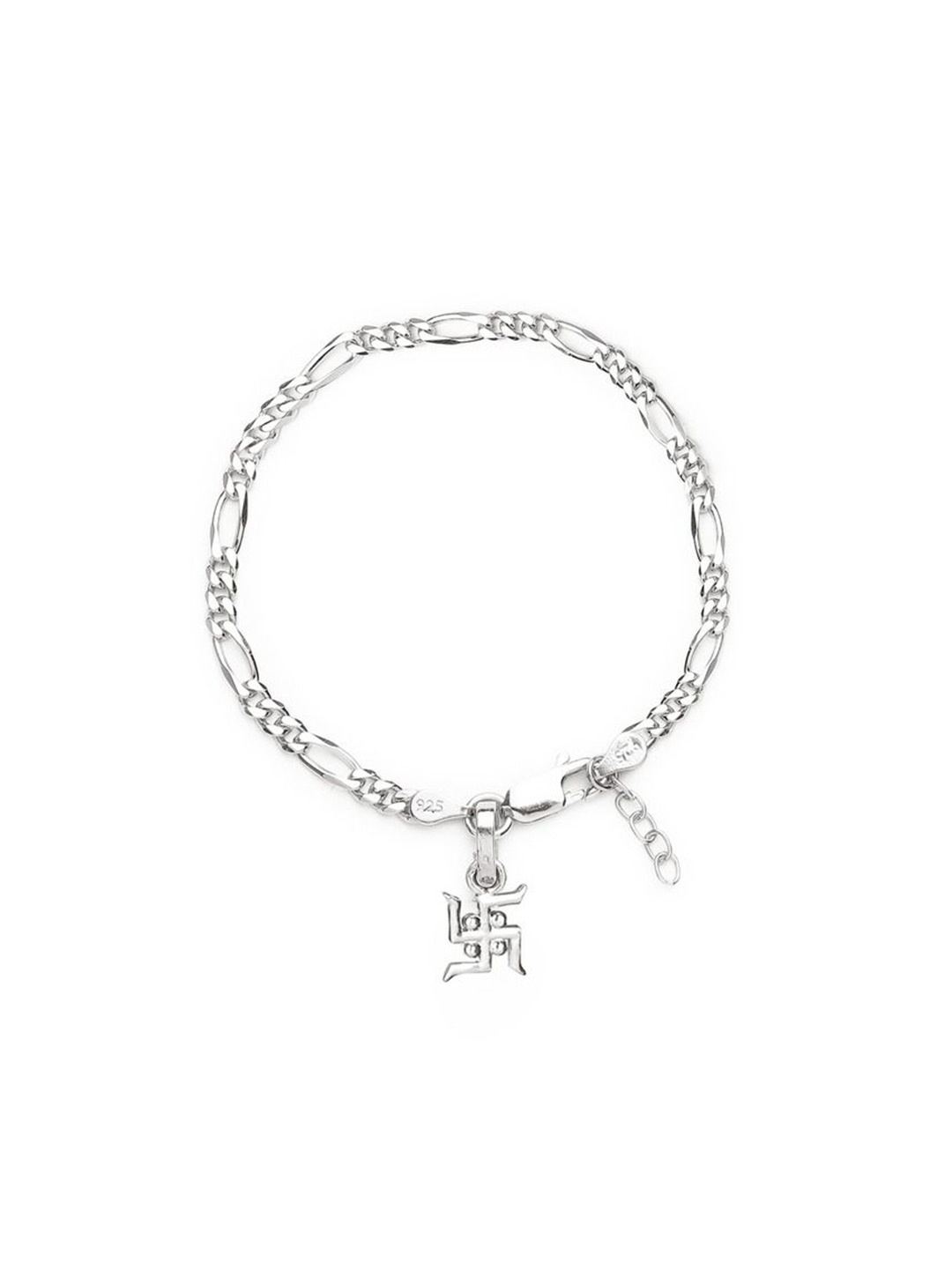 

AKSHAT SAPPHIRE 925 Sterling Silver Figaro Link Bracelet With Swastik Pendant