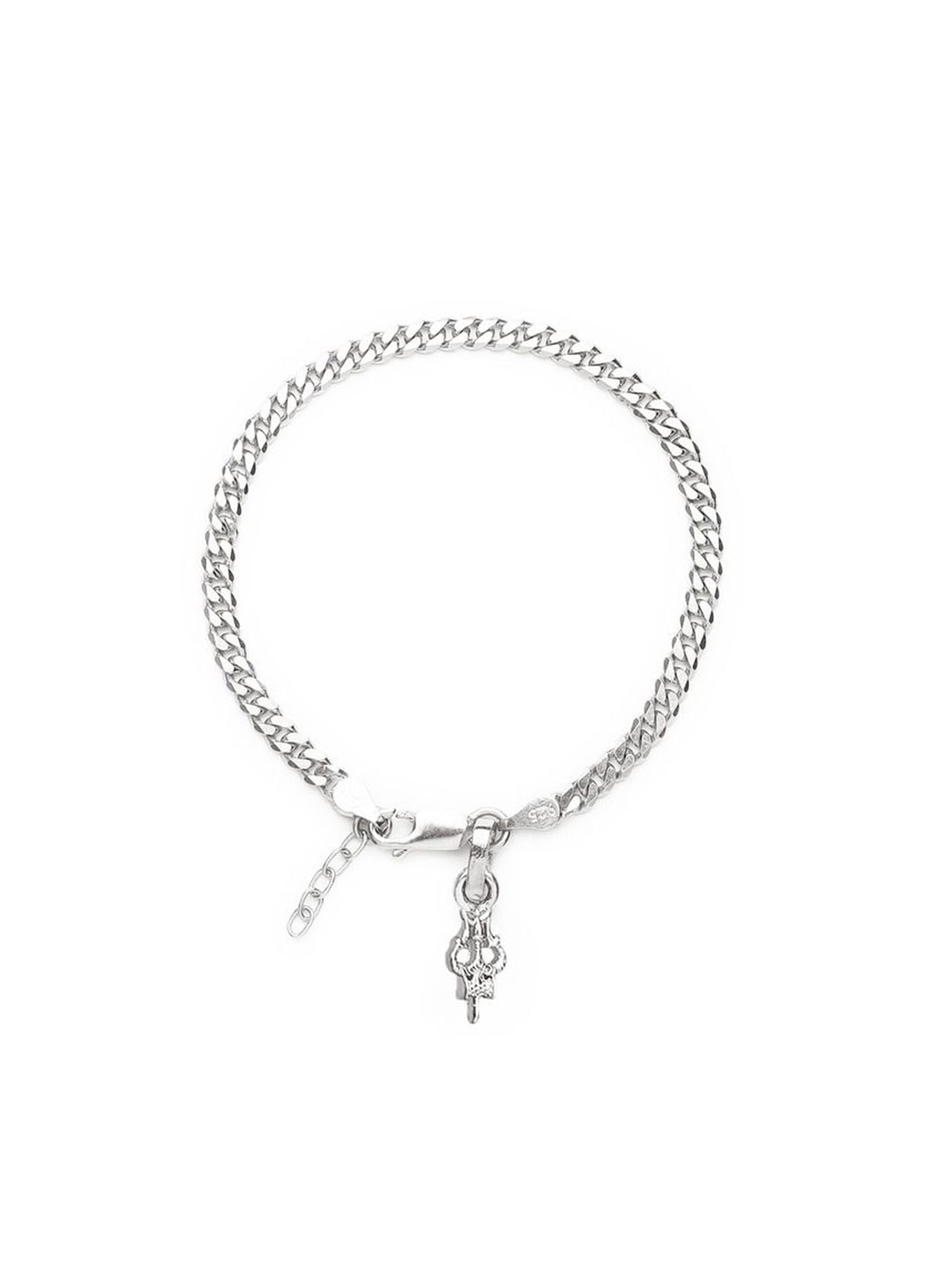 

AKSHAT SAPPHIRE Stainless Steel Curb Design Link Bracelet With Trishul Symbol Pendant, Silver