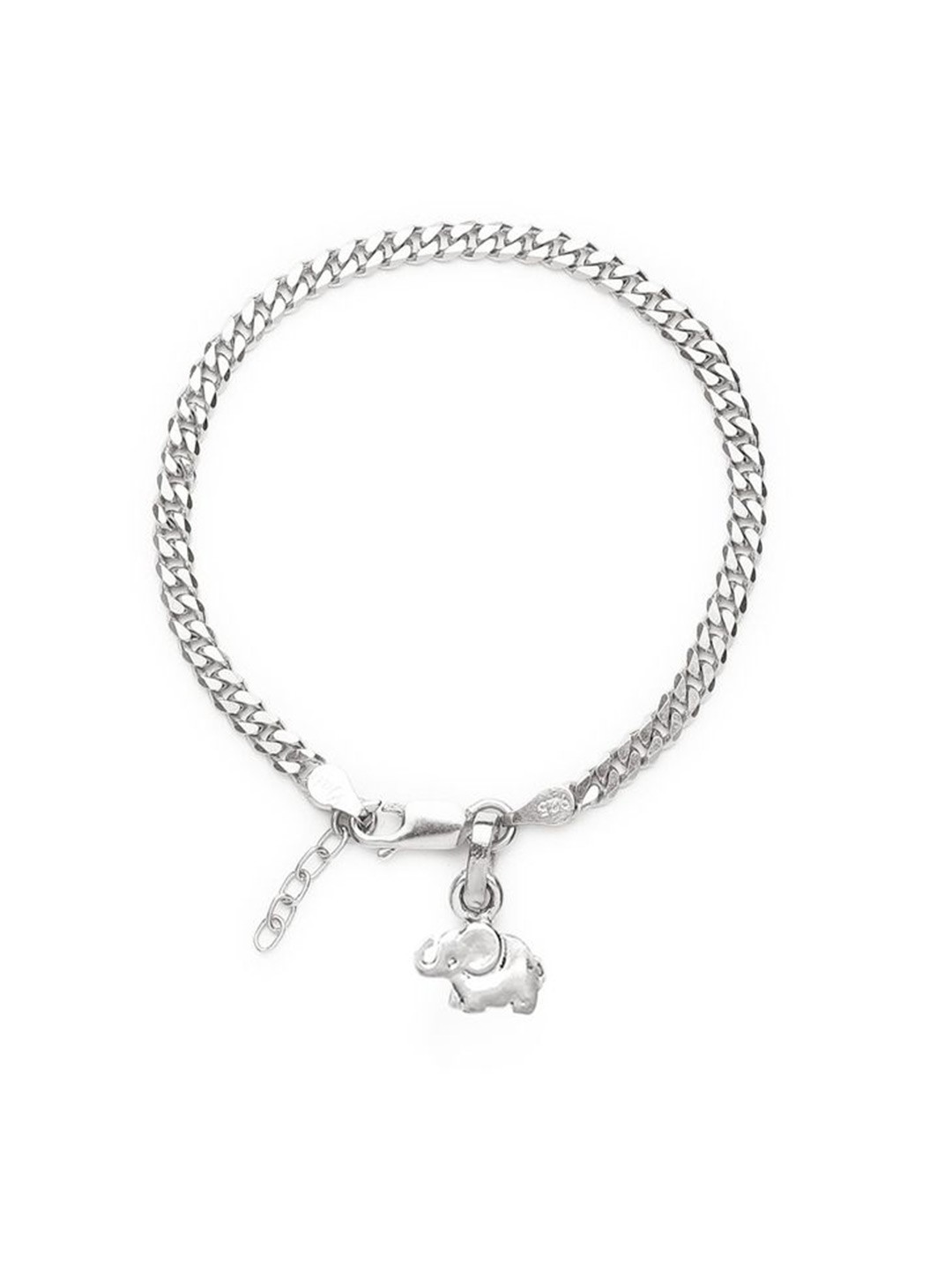 

AKSHAT SAPPHIRE Stainless Steel Curb Design Link Bracelet With Elephant Symbol Pendant, Silver