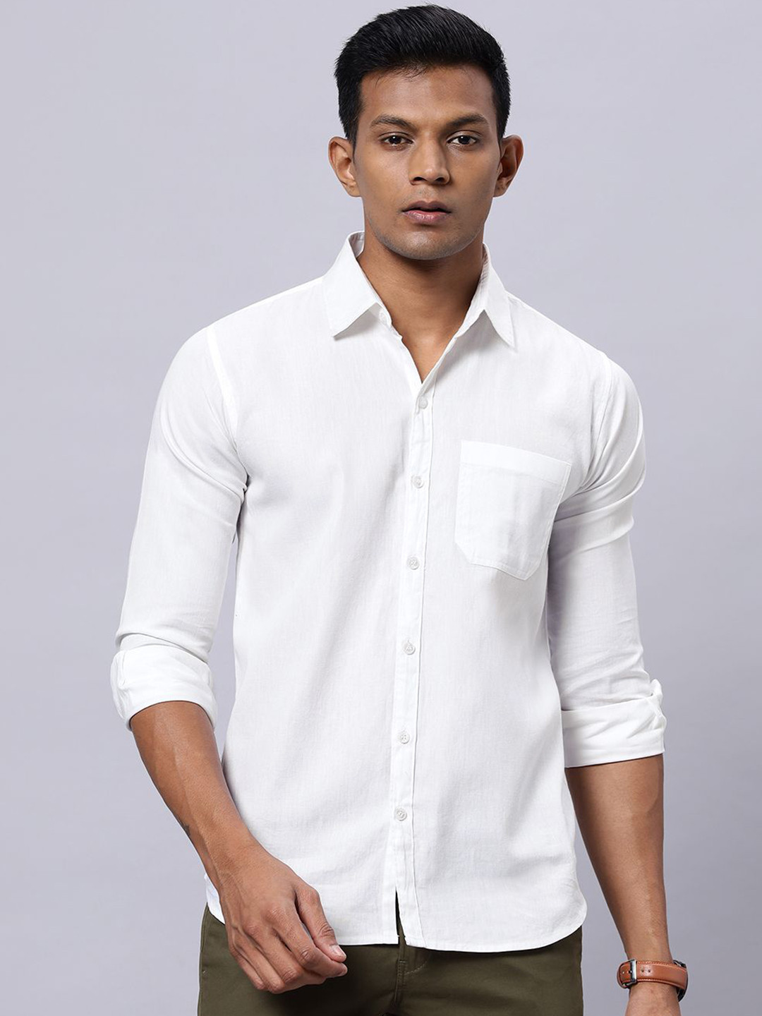 

N AND J Men Classic Spread Collar Solid Cotton Formal Shirt, White