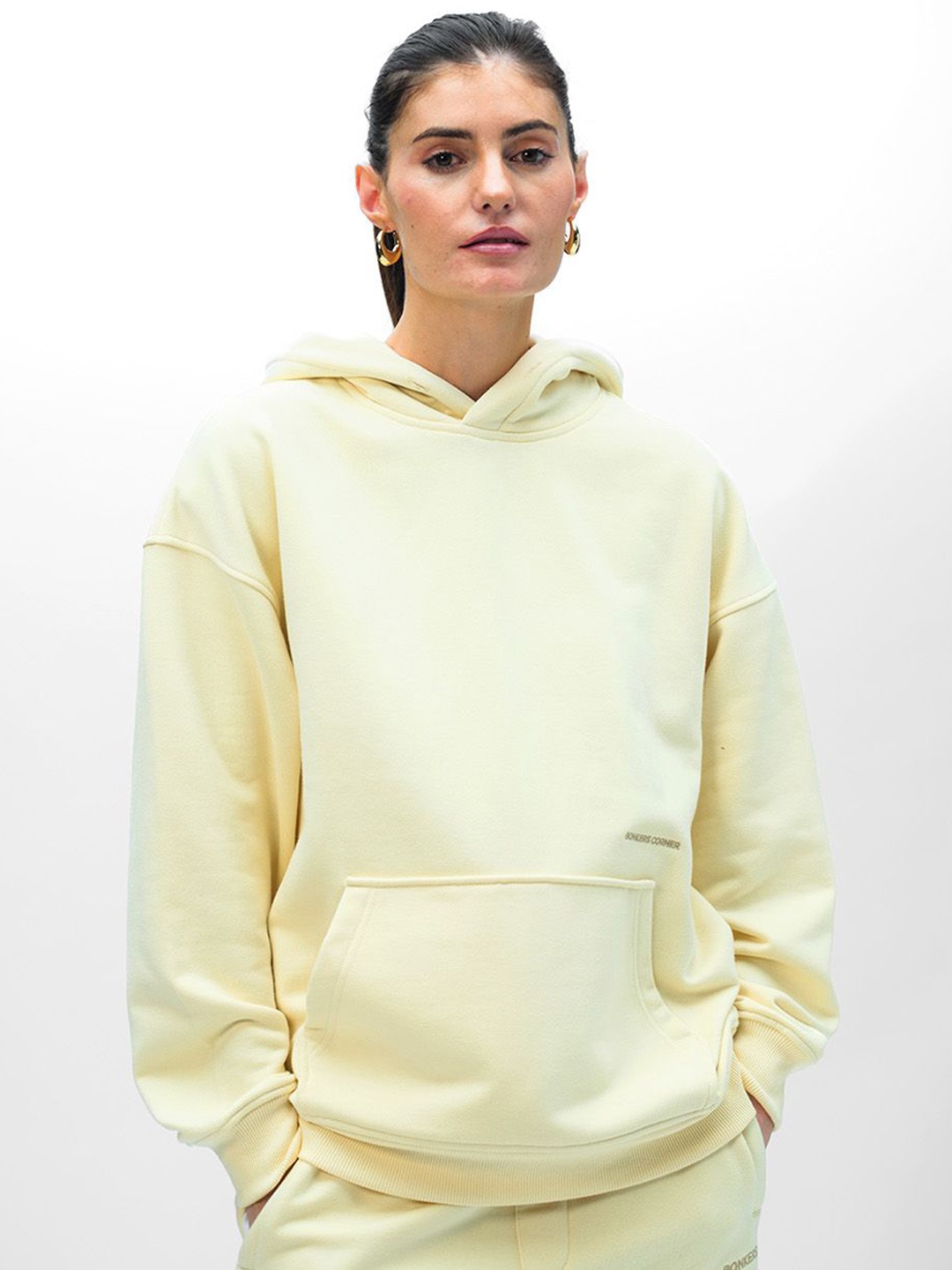 Bonkers Corner Women Pale Bloom Wear A Hug Oversized Hoodie Sweatshirt, Yellow