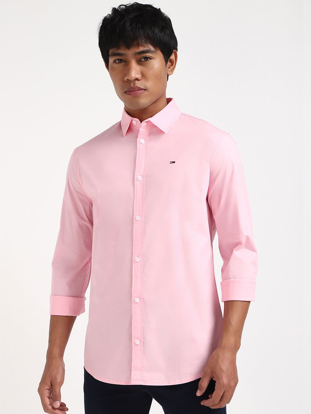 

Tommy Hilfiger Men Spread Collar Solid Cotton Casual Shirt, Pink