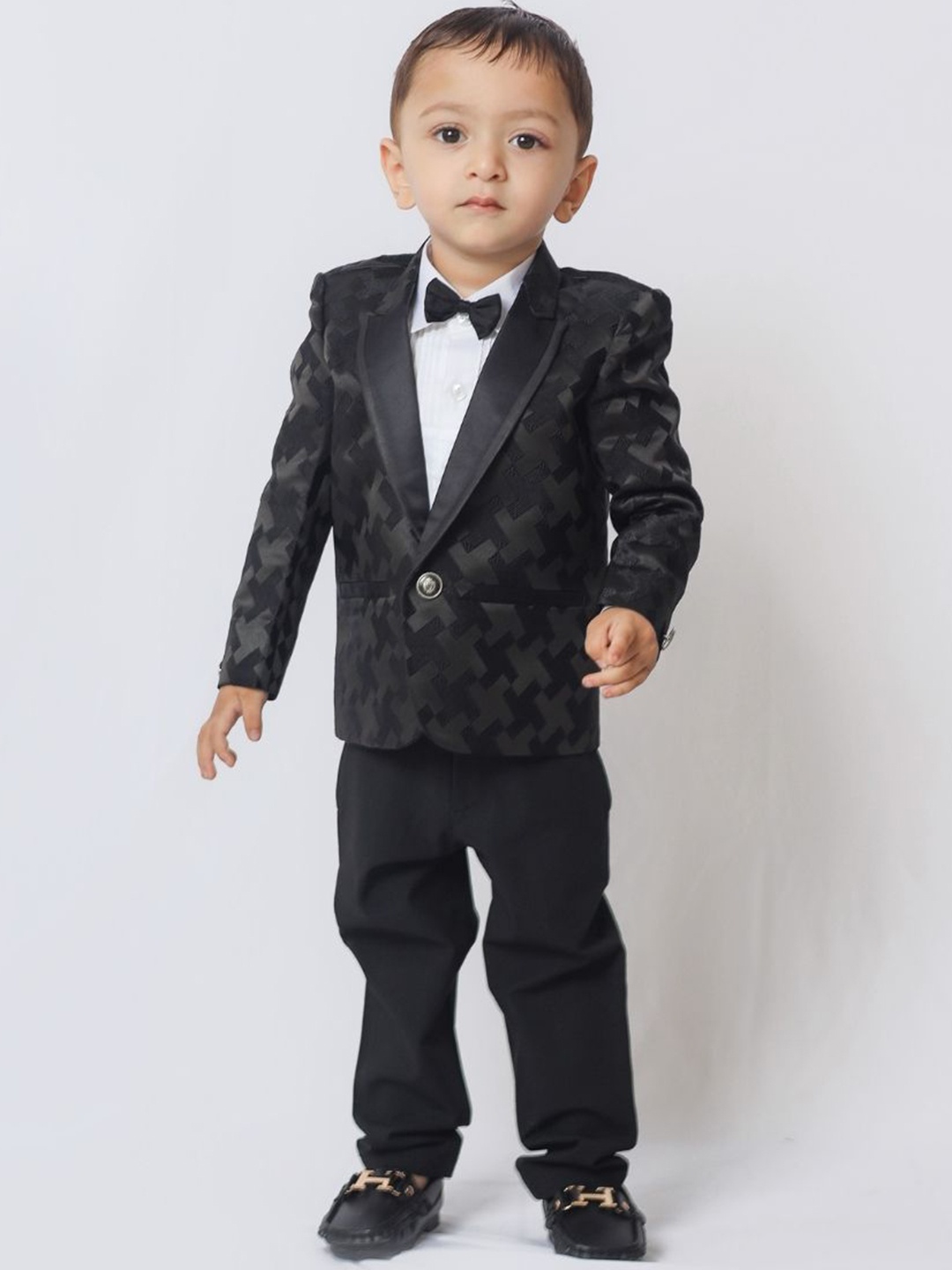 

Funny Bones Clothings Boys Notched Lapel Single Breasted Tuxedo Blazer Set, Black