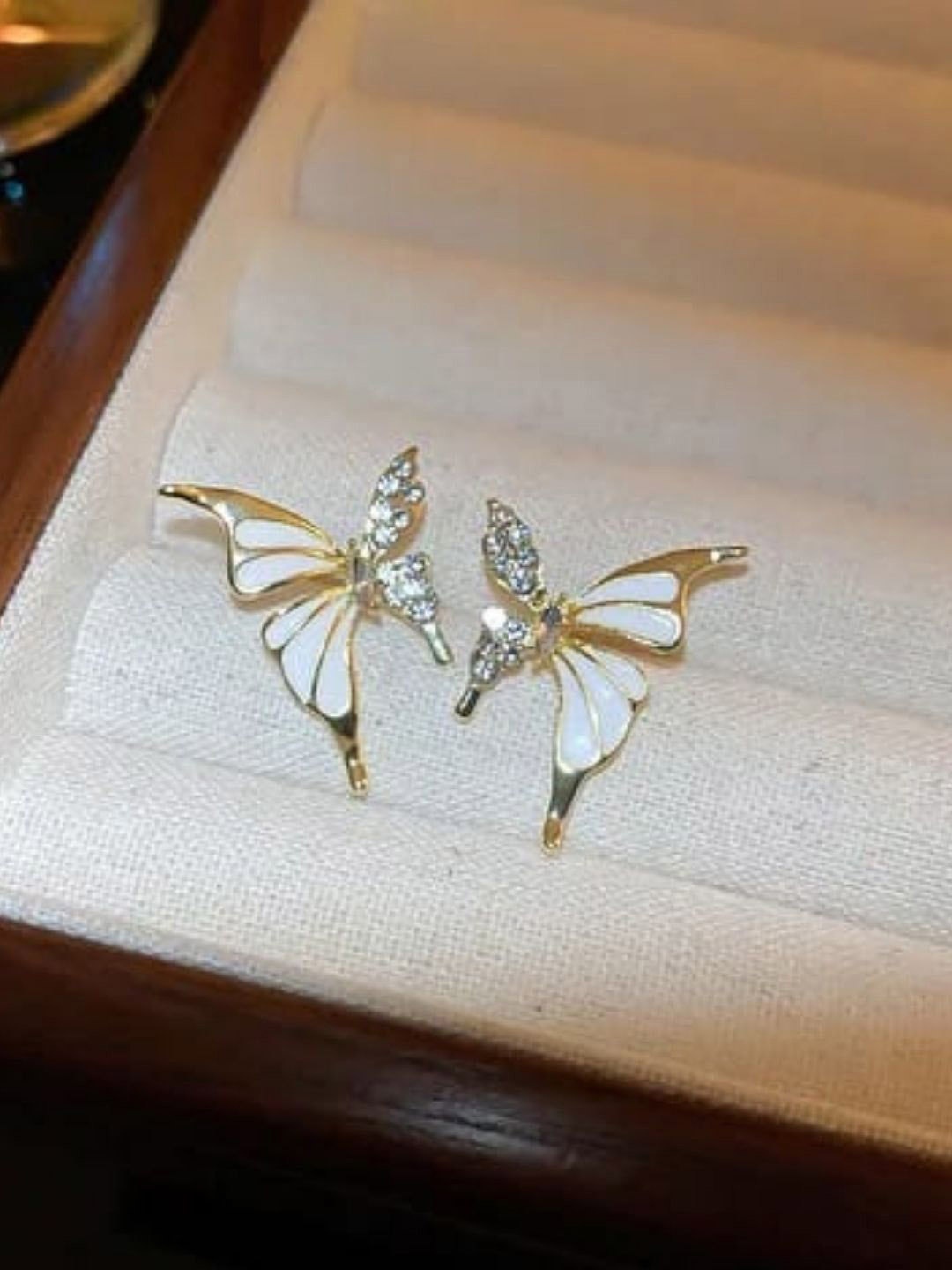 

CareDone Gold-Plated Contemporary Rhinestone Studded Butterfly Studs