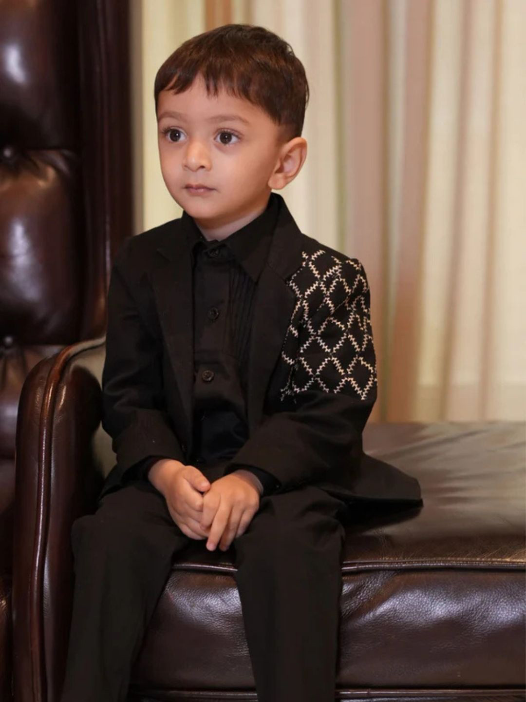 

Funny Bones Clothings Boys Designer Single-Breasted Blazers, Black