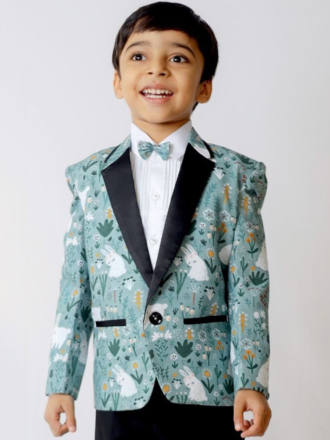 

Funny Bones Clothings Boys Printed Single-Breasted Blazers, Teal