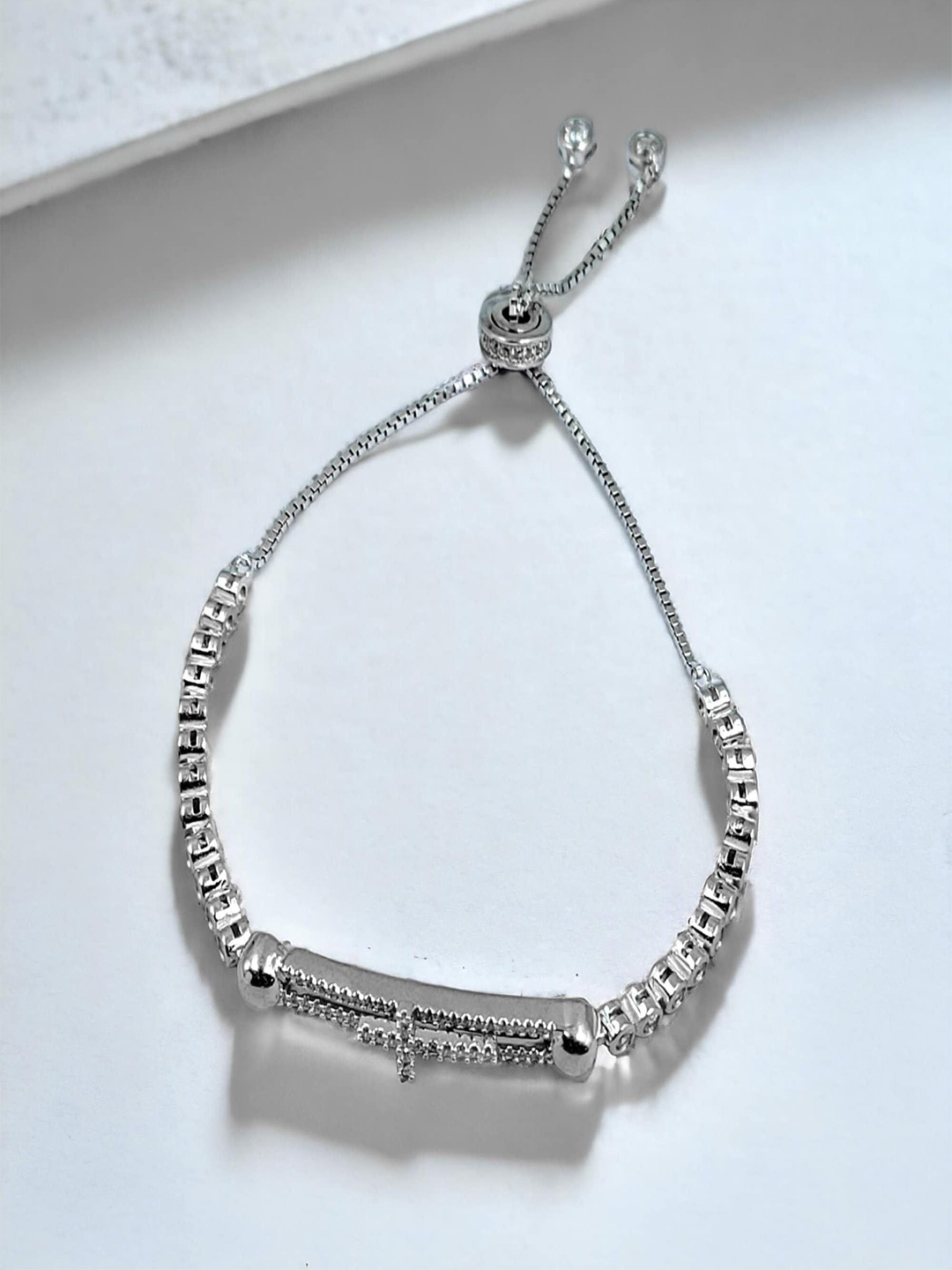 

AMONROO 925 Sterling Silver Cubic Zirconia Rhodium-Plated Link Bracelet