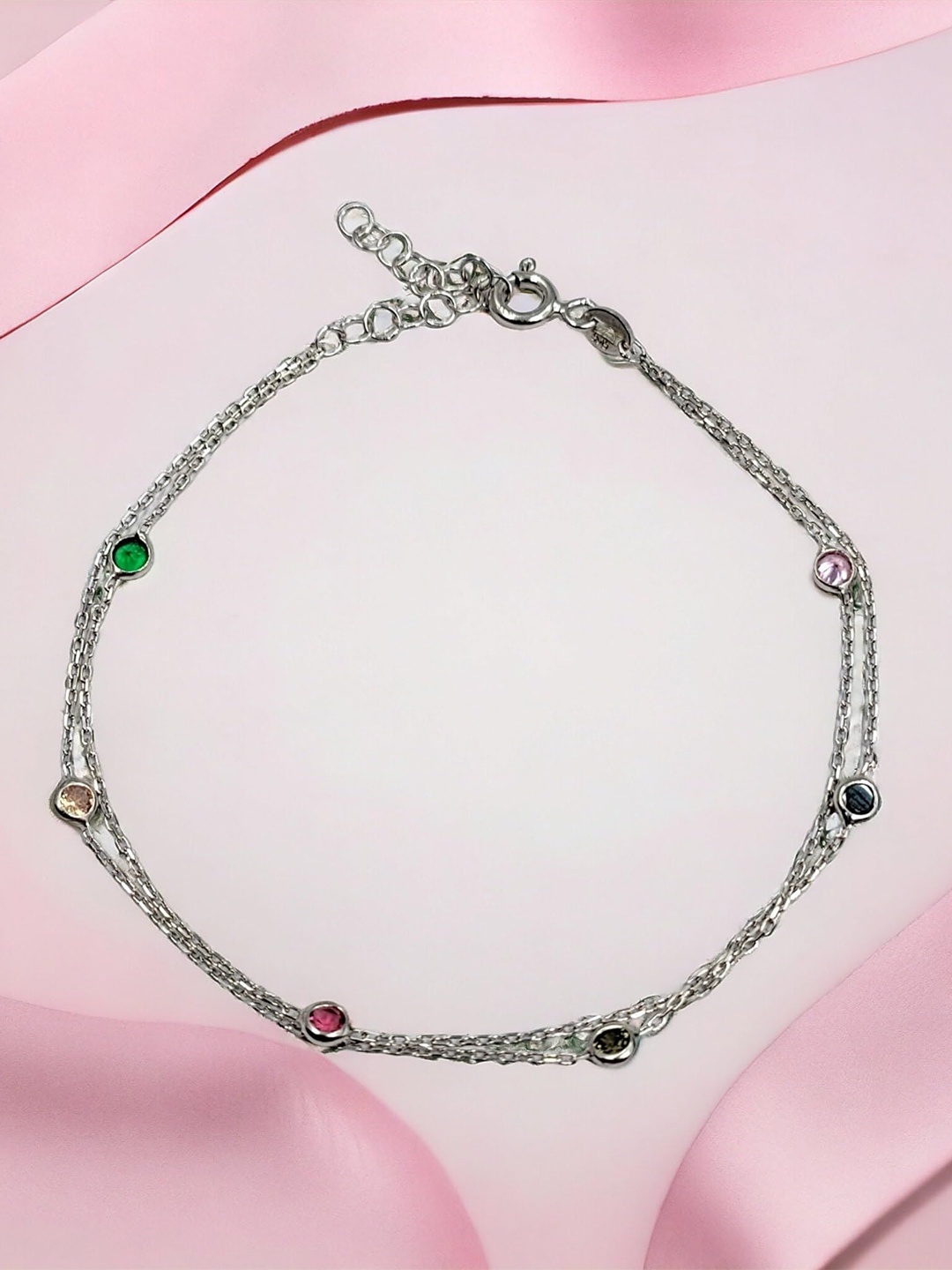 

AMONROO 925 Sterling Silver Rhodium-Plated Cubic Zirconia Multistrand Bracelet