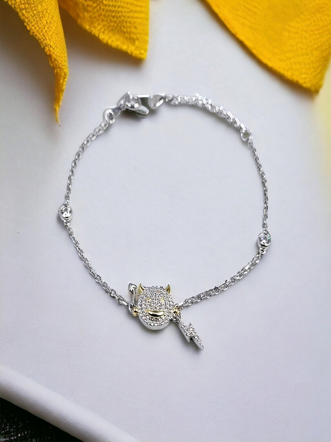 

AMONROO 925 Sterling Silver Cubic Zirconia Rhodium-Plated Charm Bracelet