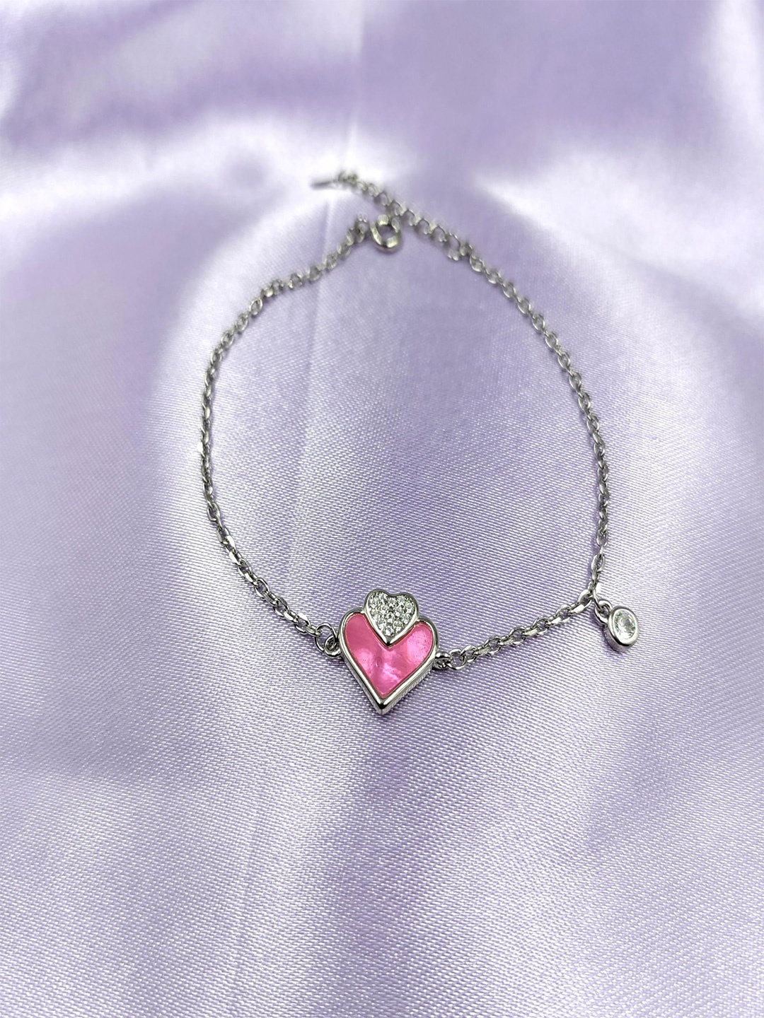 

AMONROO 925 Sterling Silver Rhodium-Plated Cubic Zirconia Charm Bracelet
