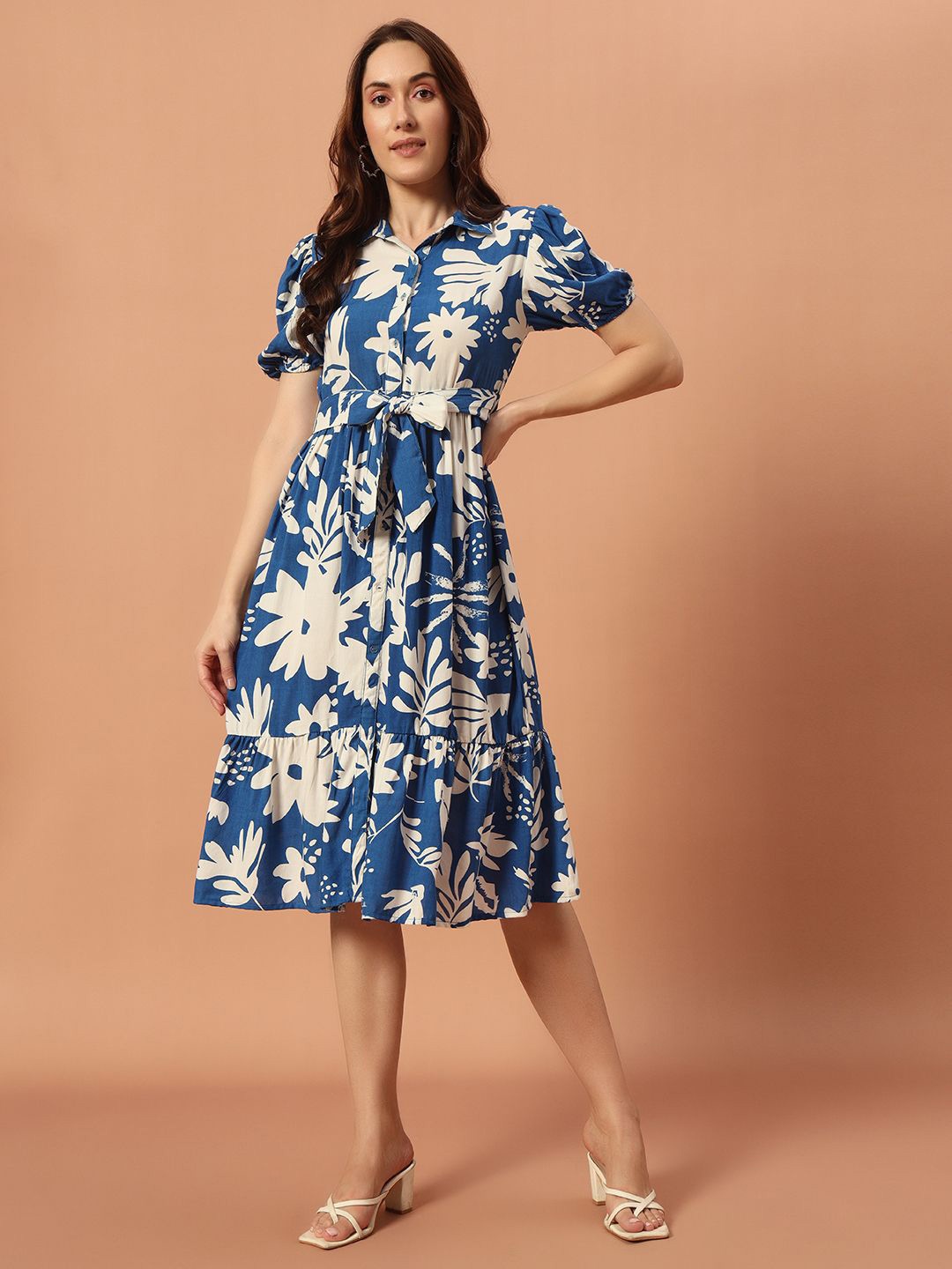

The Dry State Women Floral Print Shirt Midi Dress, Blue