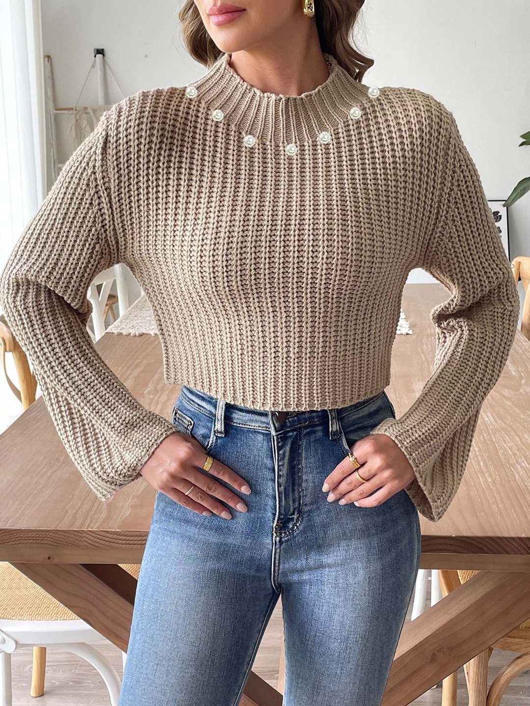 

StyleCast x Revolte Women Ribbed Crop Pullover, Khaki