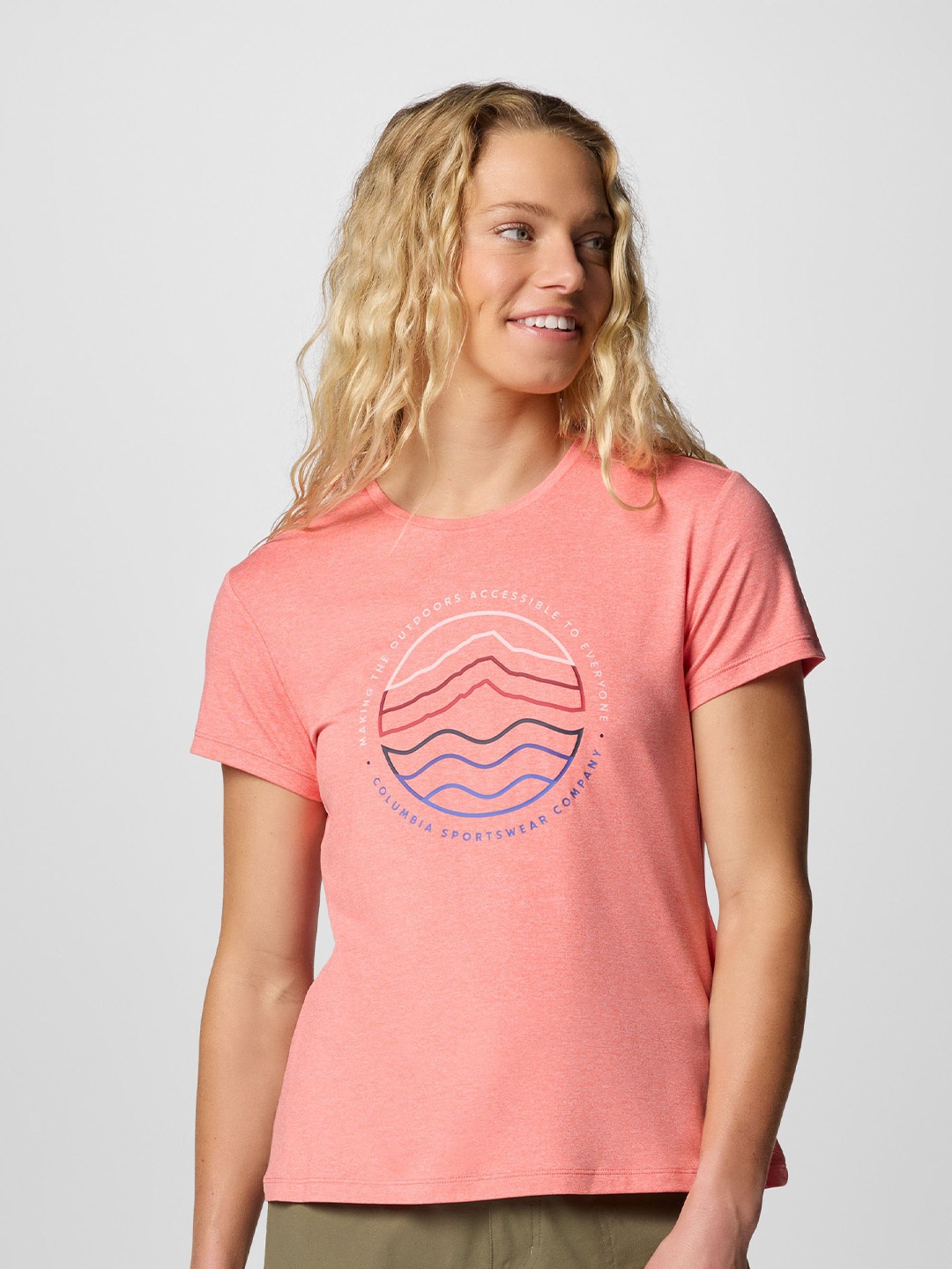 

Columbia Women Graphic Printed Round Neck T-shirt, Coral