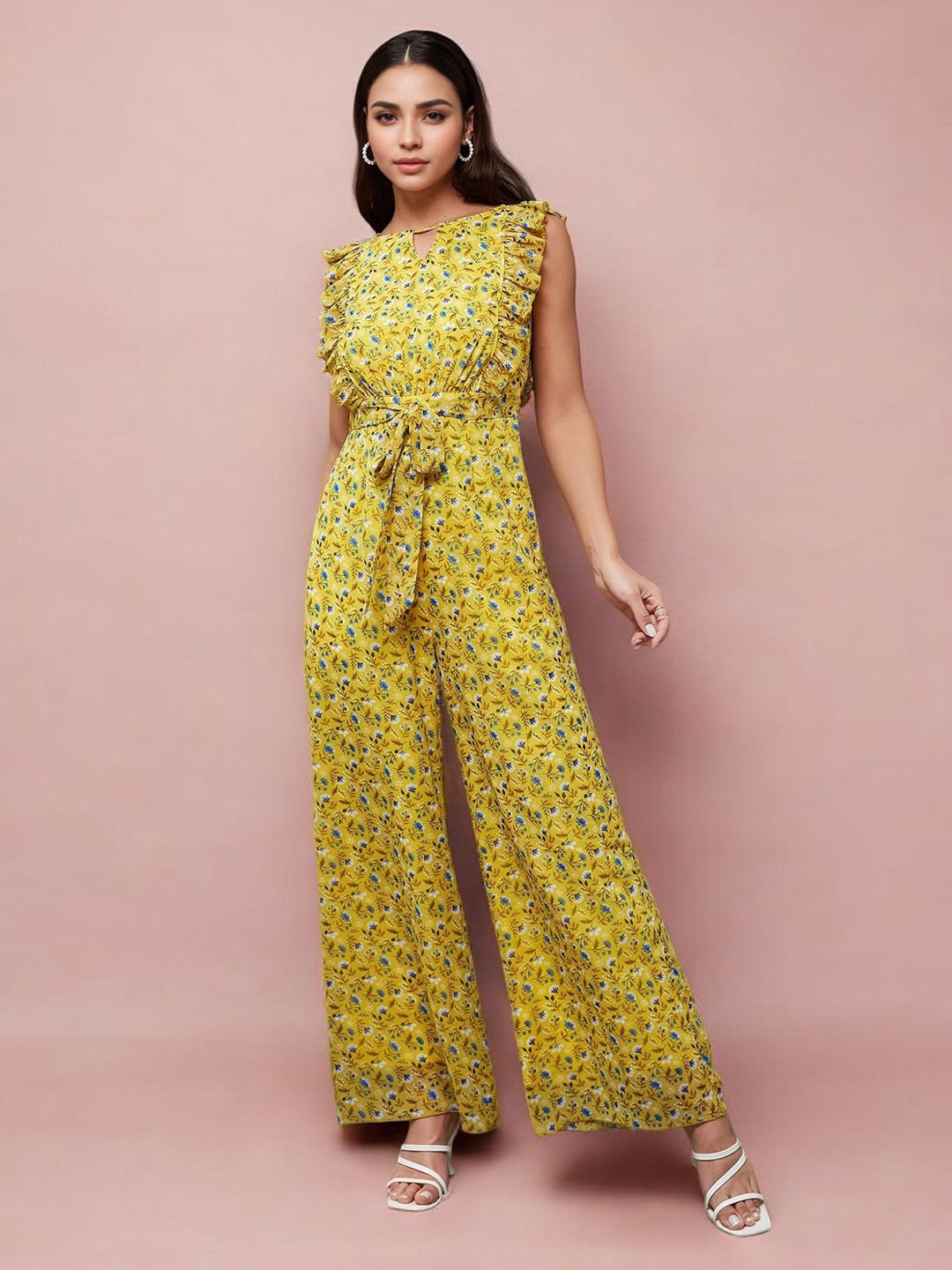 

Miss Chase Women Dreadful Sorrows Frilled Printed Basic Jumpsuit, Green