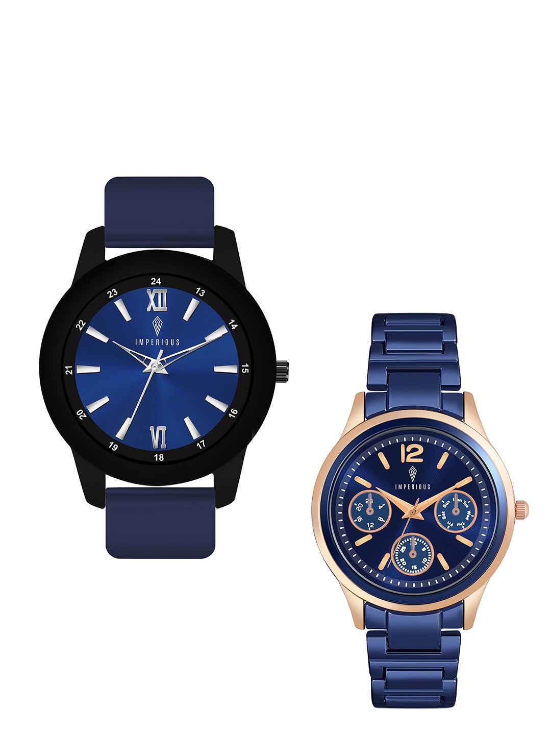 

Imperious- The Royal Way Pack of 2 Unisex Brass Dial & Straps Analogue Watch, Blue