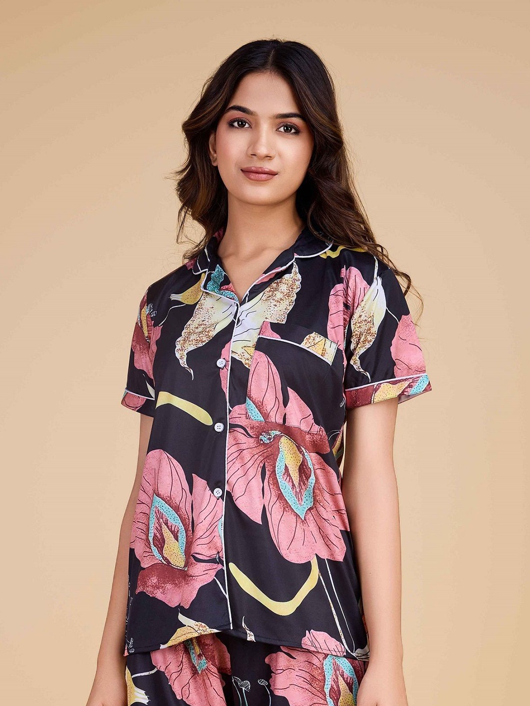 

choiceit Women Floral Printed Shirt Style Top, Black