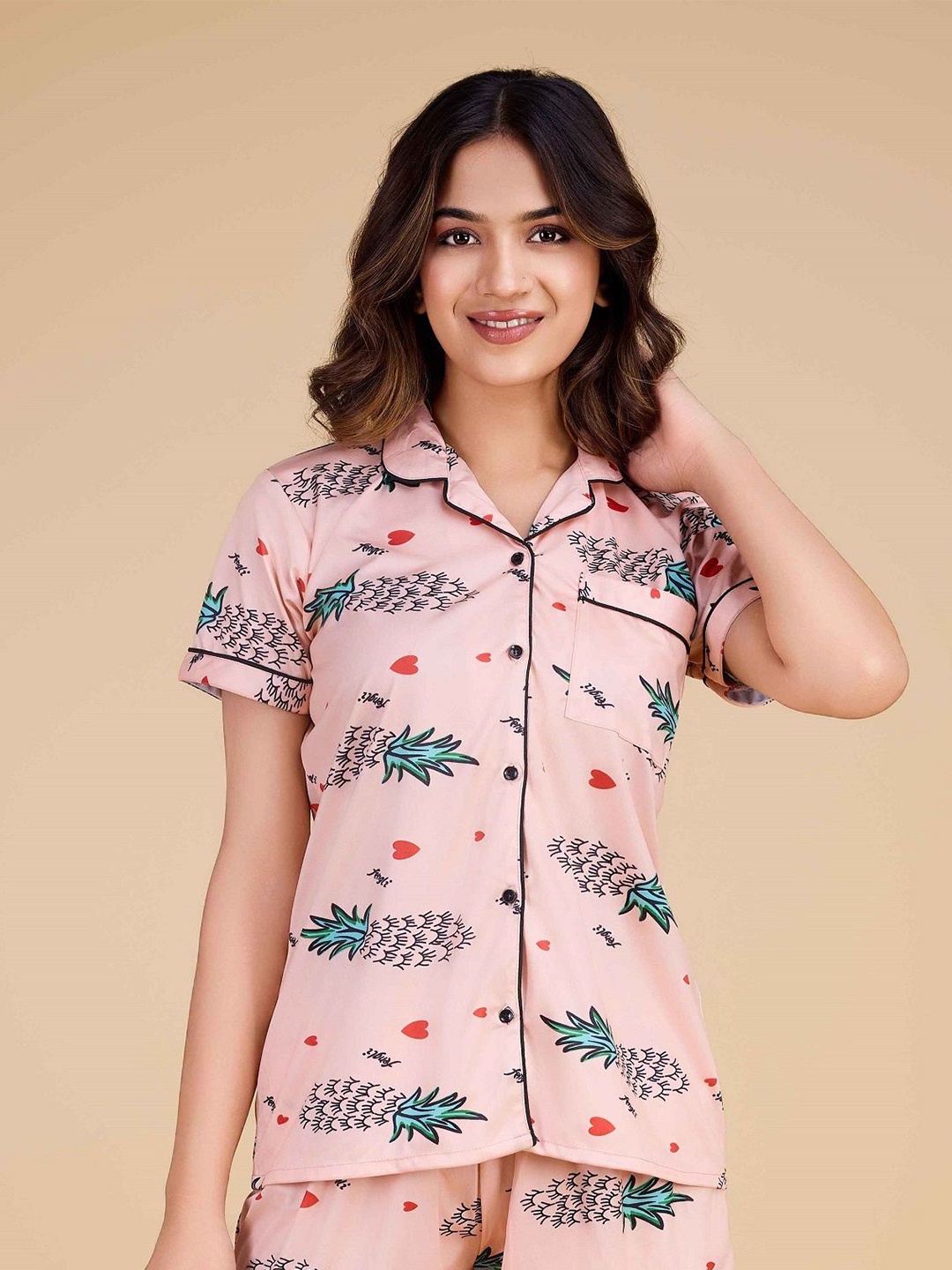 

choiceit Print Shirt Style Top, Beige