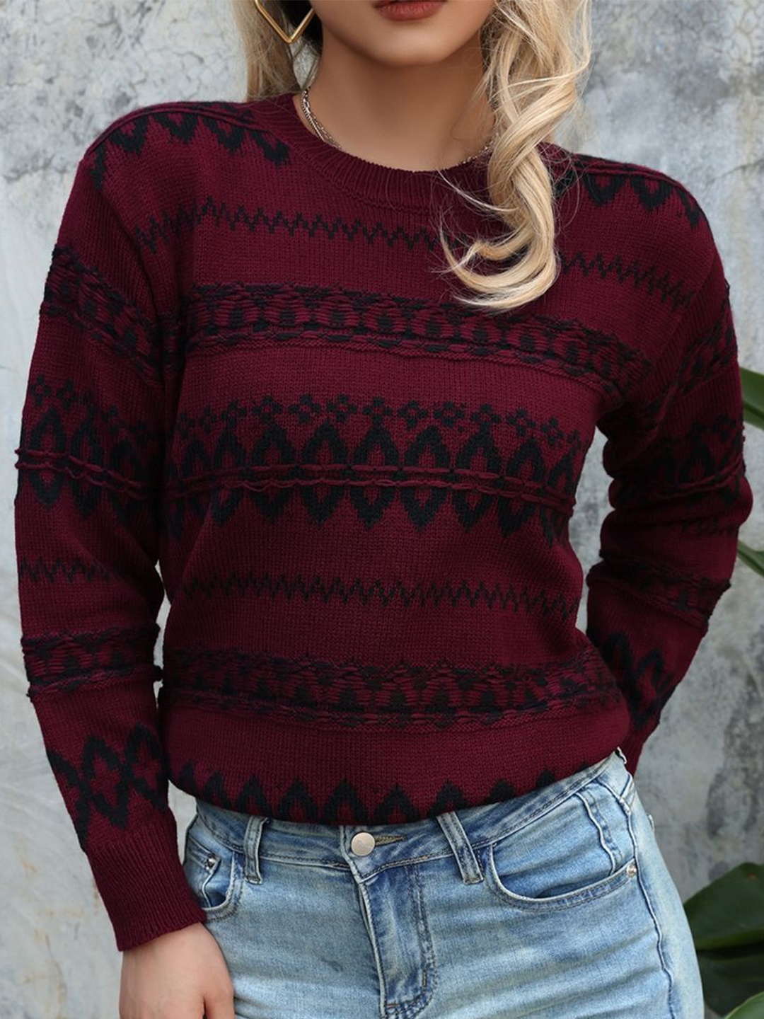 

StyleCast x Revolte Women Cable Knit Pullover Sweater, Maroon