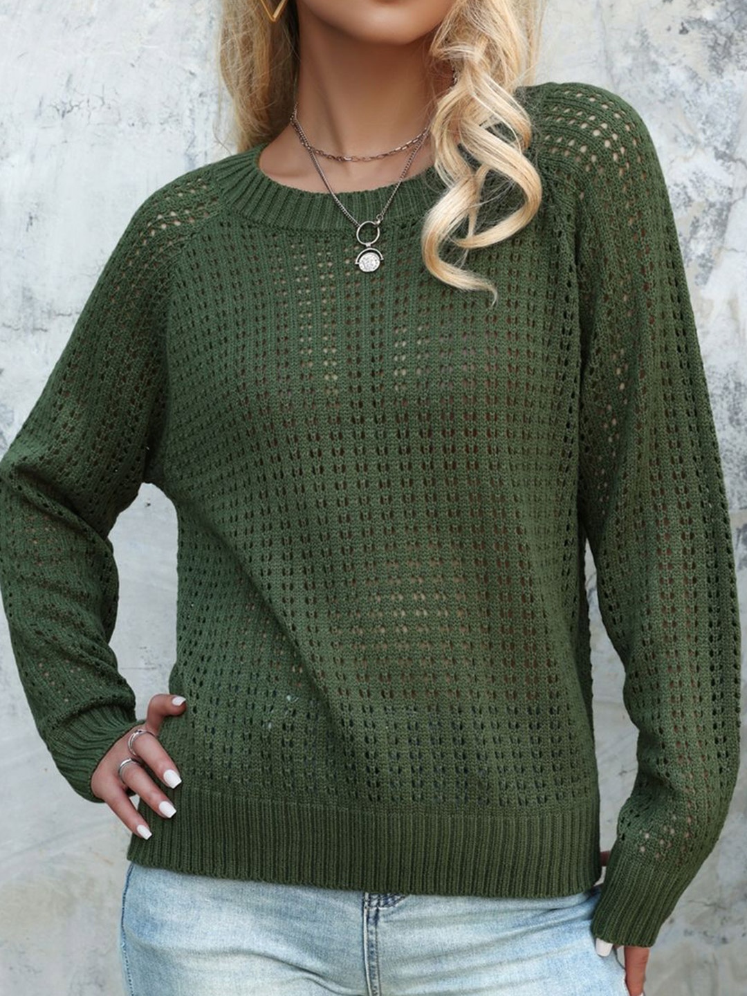 

StyleCast x Revolte Women Self Design Pullover, Green
