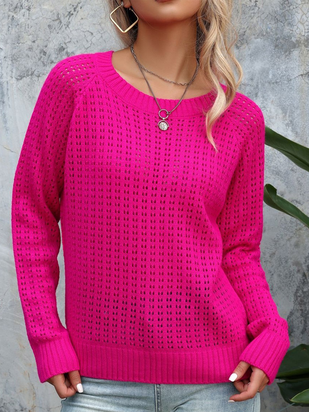 

StyleCast x Revolte Women Open Knit Round Neck Pullover Sweater, Rose