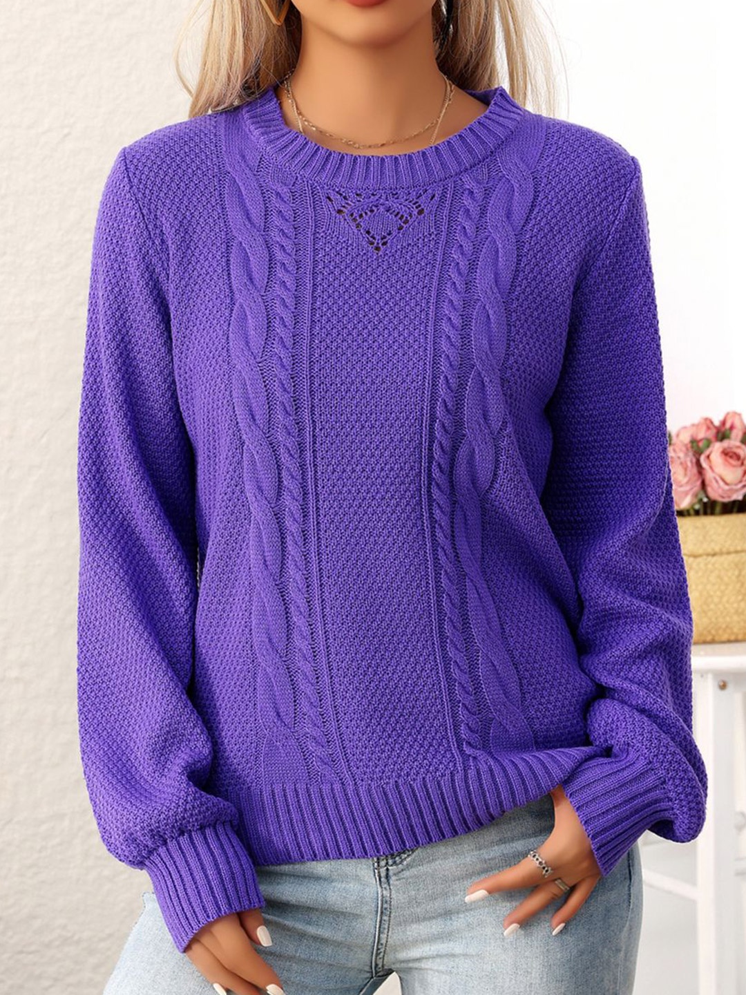 

StyleCast x Revolte Women Cable Knit Pullover, Purple