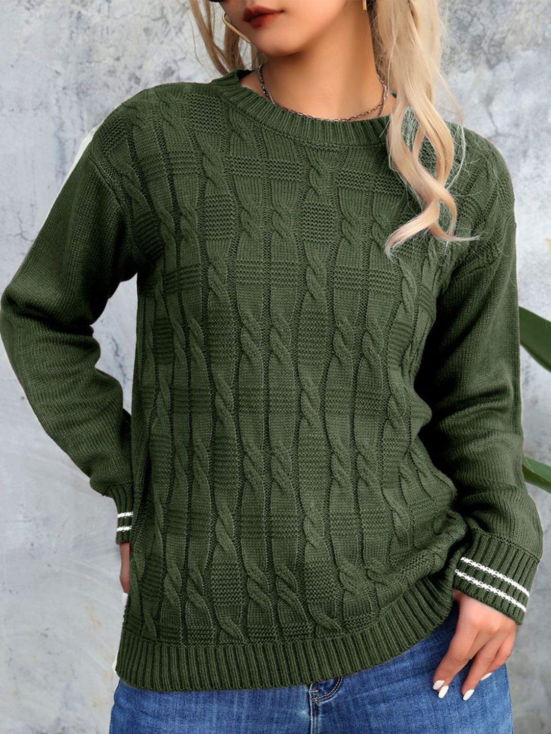 

StyleCast x Revolte Women Cable Knit Pullover, Green