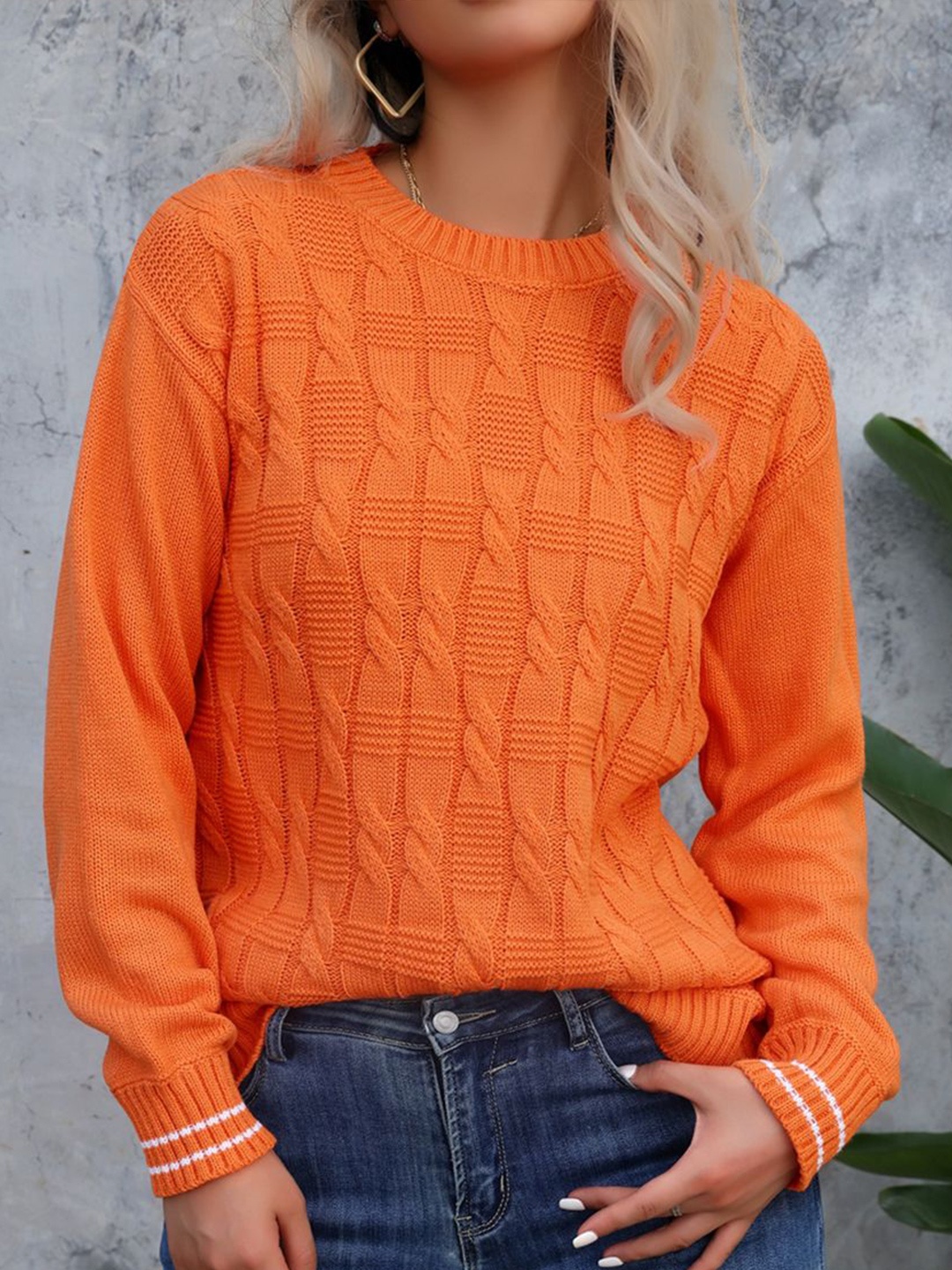 

StyleCast x Revolte Women Cable Knit Pullover, Orange