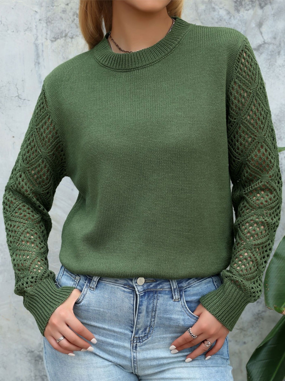 

StyleCast x Revolte Women Round Neck Pullover Sweaters, Green