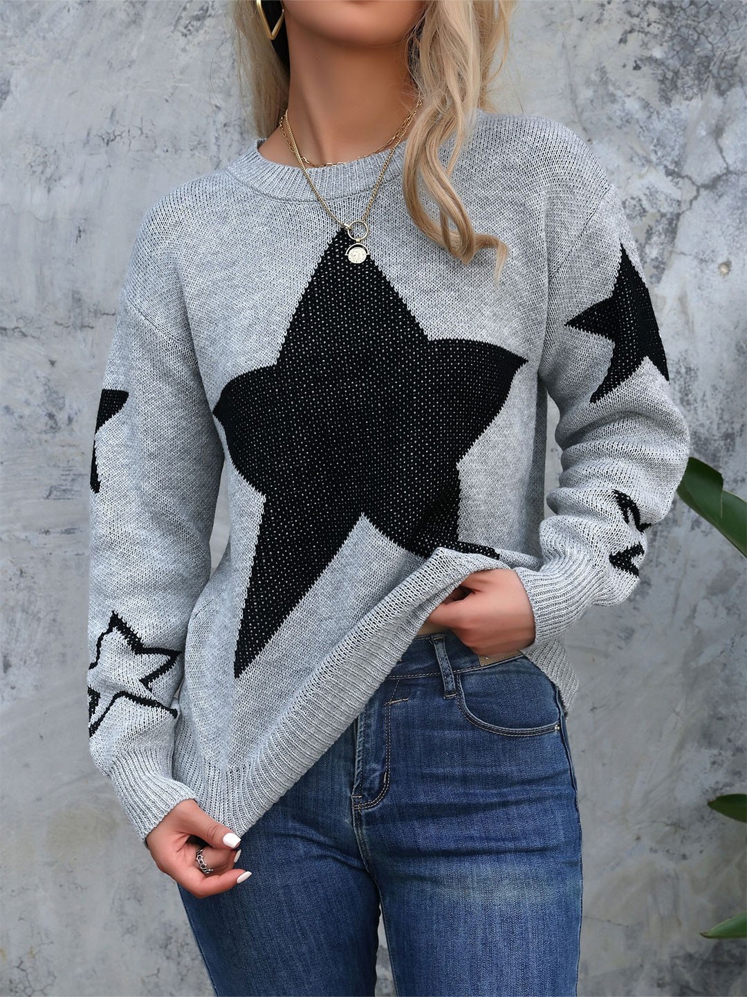 

StyleCast x Revolte Women Geometric Ribbed Pullover, Grey