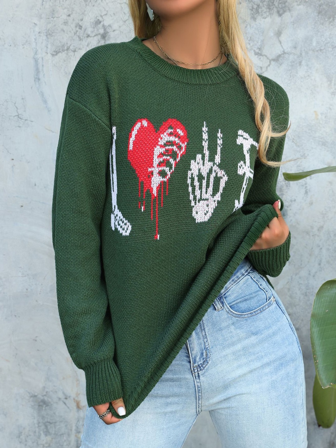 

StyleCast x Revolte Women Cable Knit Pullover, Green