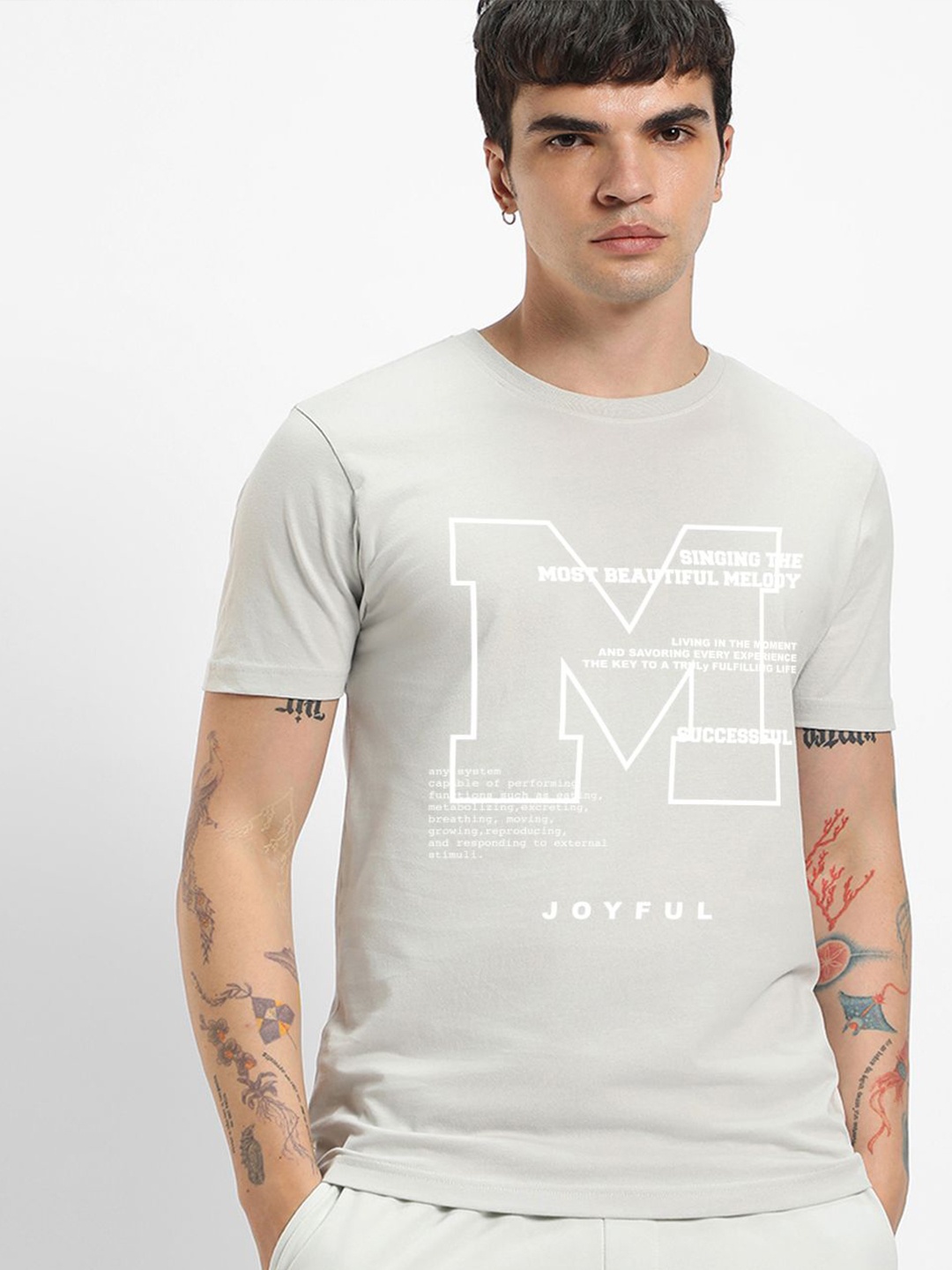 

Bewakoof Men Typography Printed Round Neck Pure Cotton T-shirt, Grey