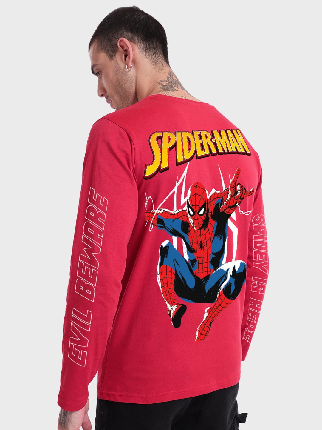 

Bewakoof Graphic Printed Round Neck Pure Cotton Spider-Man T-shirt, Pink