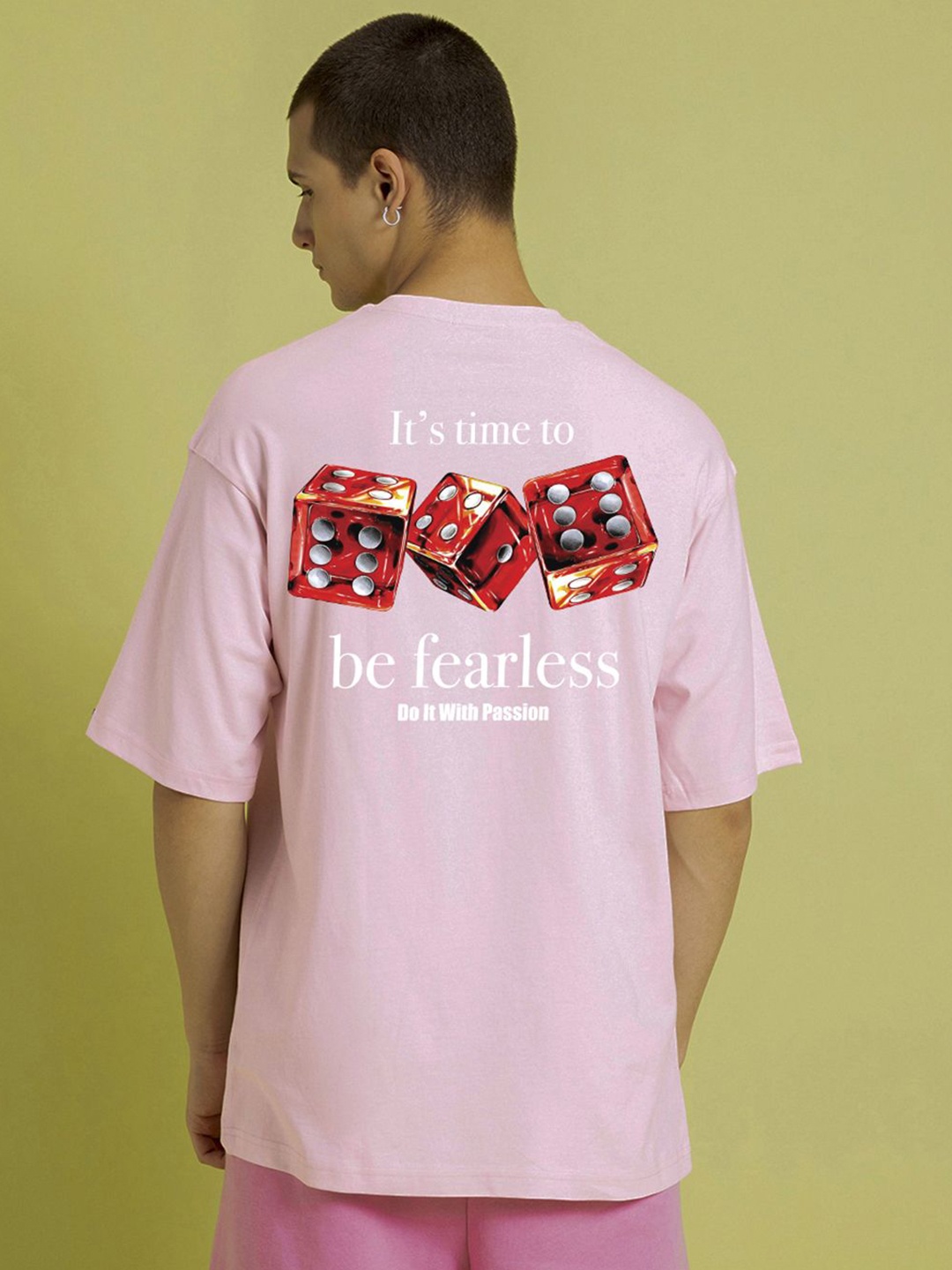 

Bewakoof Men Typography Printed Round Neck Pure Cotton Oversized T-shirt, Pink