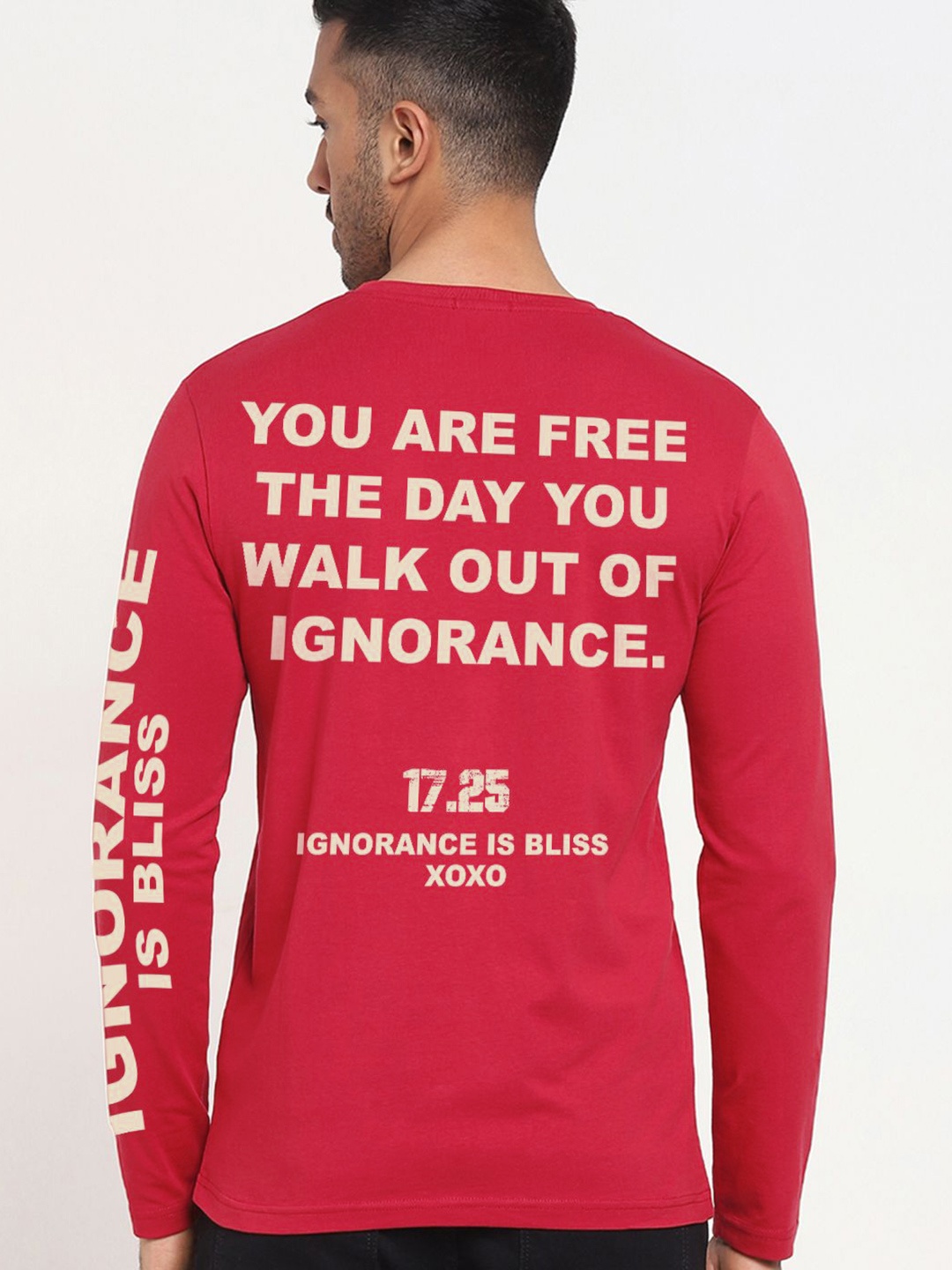 Bewakoof Men Typography Printed Round Neck Cotton T-shirt, Red