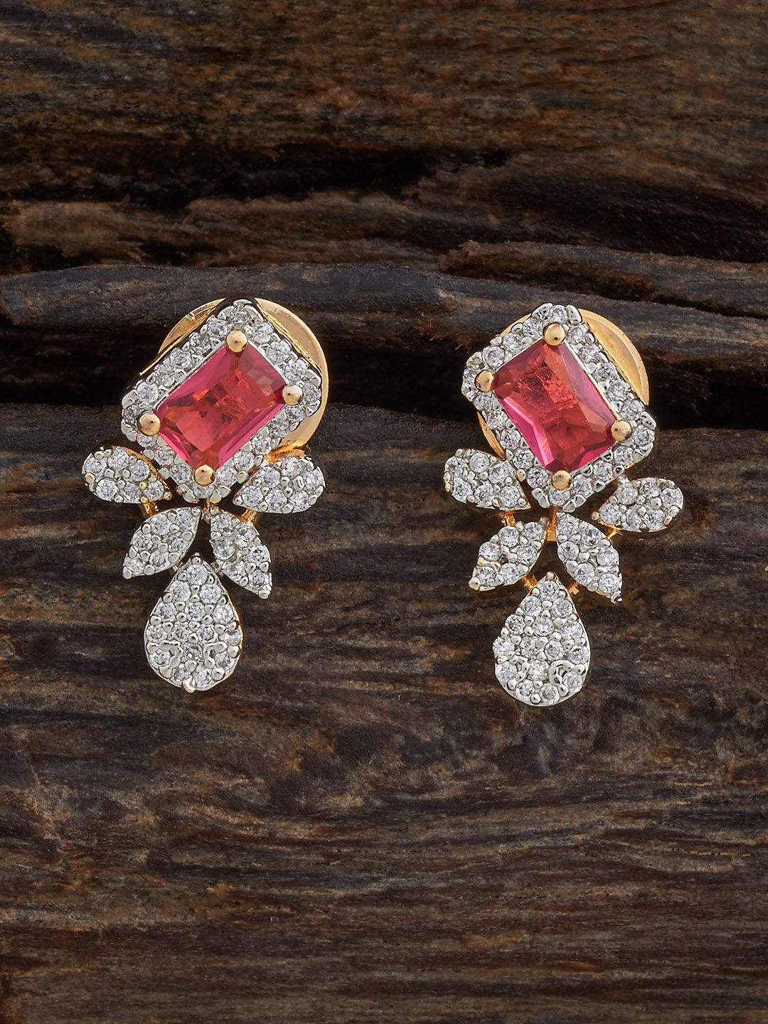 

Kushal's Fashion Jewellery Rhodium-Plated Contemporary Studs, Red
