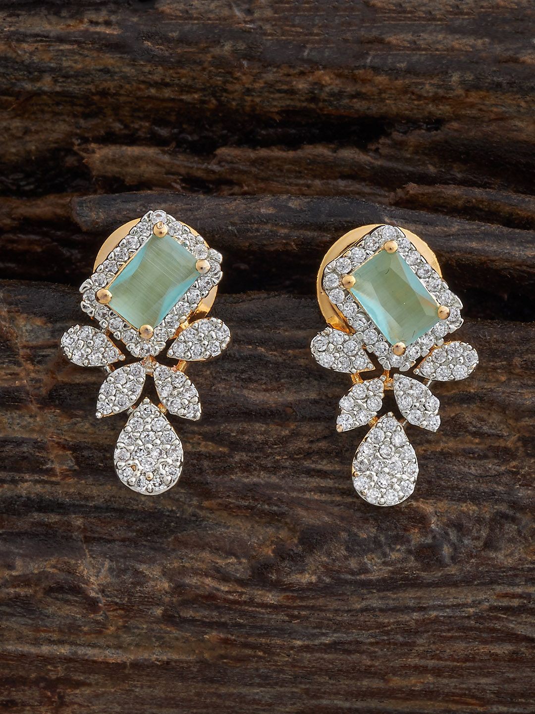 

Kushal's Fashion Jewellery Rhodium-Plated Contemporary Zircon Studded Drop Earrings, Silver