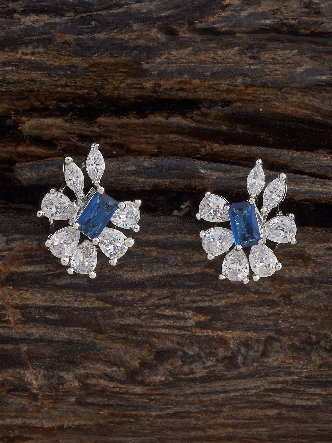 

Kushal's Fashion Jewellery Sapphire Rhodium Plated Zircon Studded Contemporary Studs, Silver