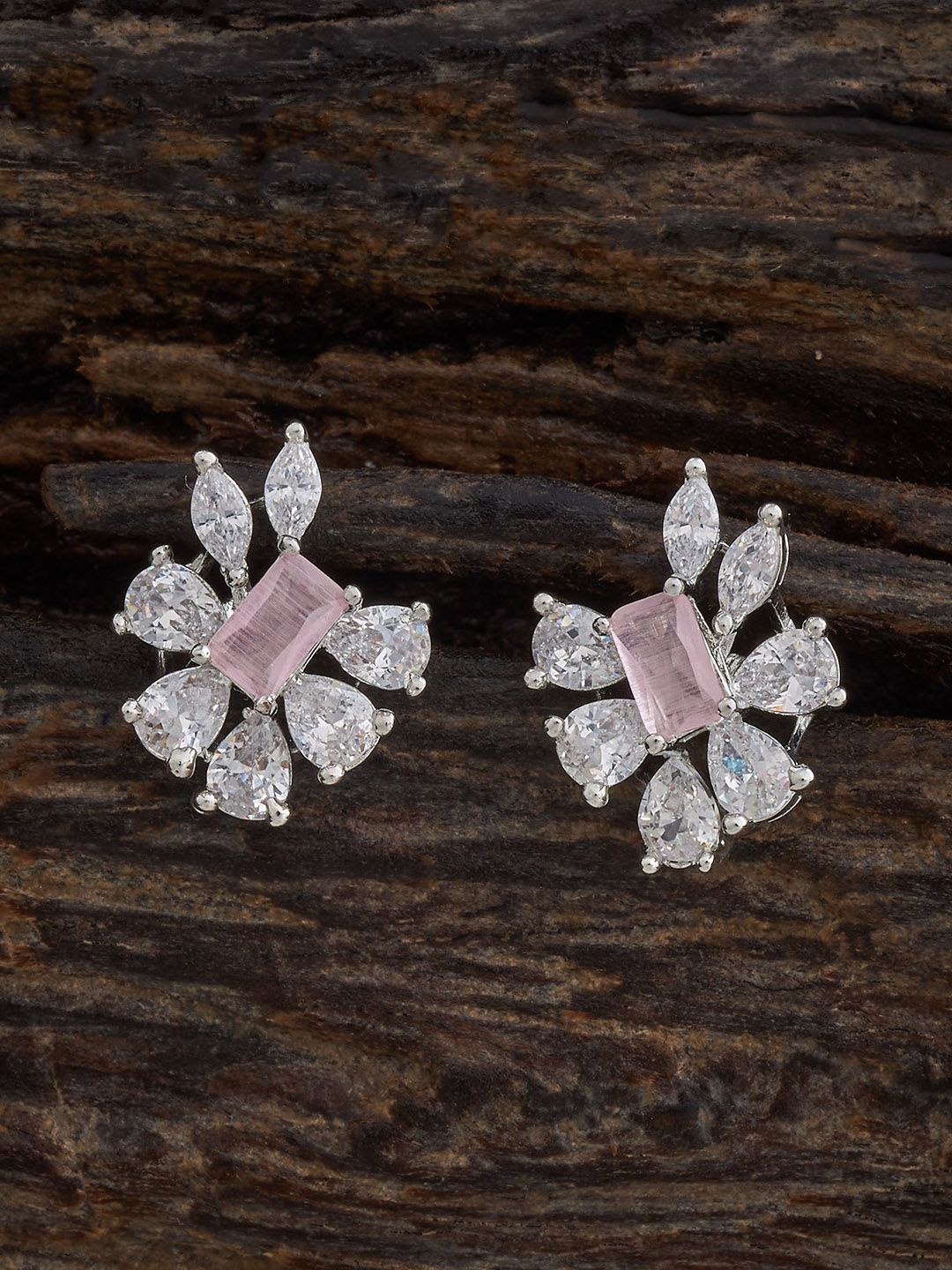 

Kushal's Fashion Jewellery Rhodium-Plated Contemporary Studs, Pink
