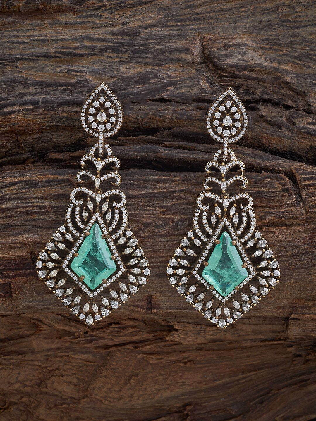 

Kushal's Fashion Jewellery Victorian-Plated CZ-Stone Studded Contemporary Drop Earrings, Silver