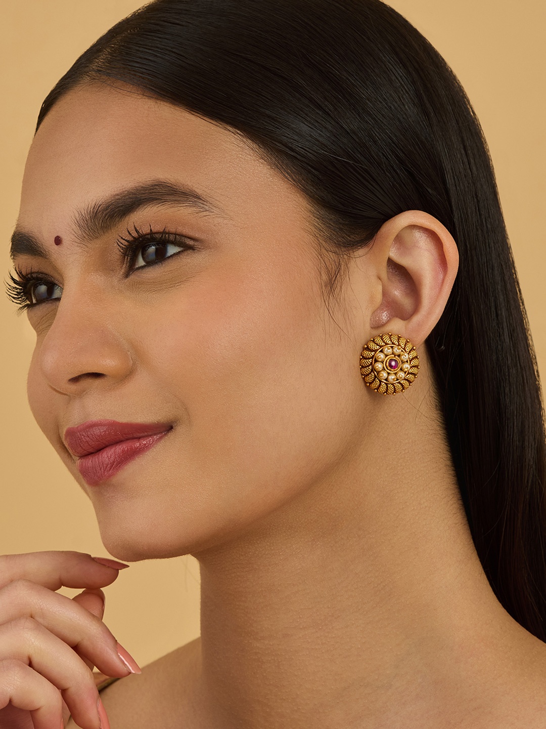 

Kushal's Fashion Jewellery 92.5 Sterling Silver Gold-Plated Contemporary Studs, Red
