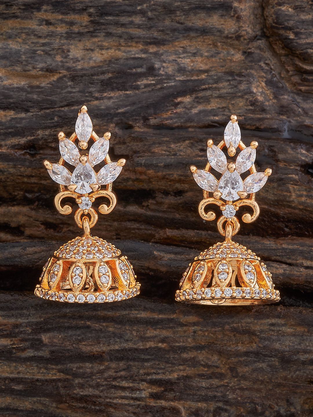 

Kushal's Fashion Jewellery Gold-Plated Zircon Studded Dome Shaped Jhumkas