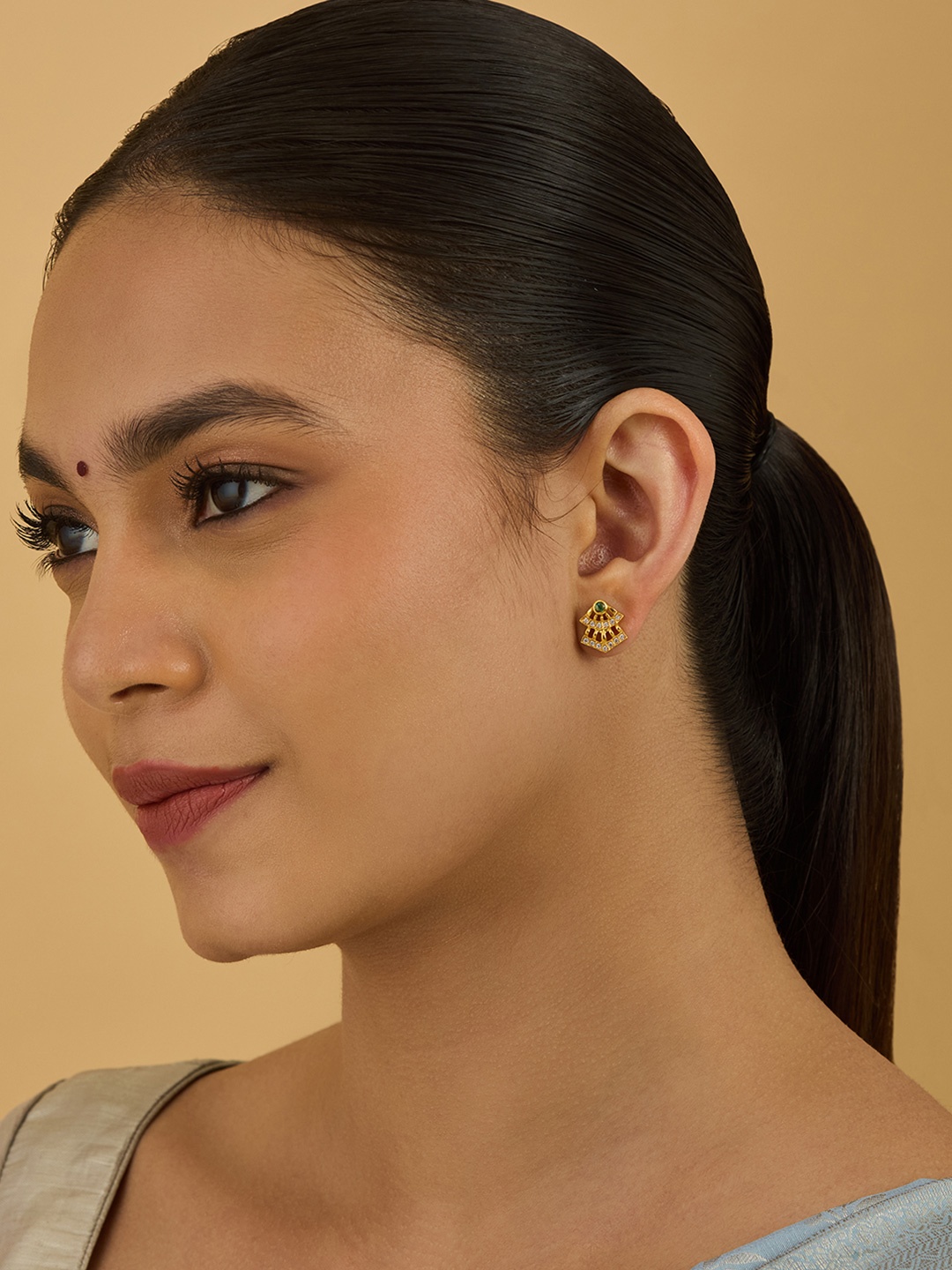 

Kushal's Fashion Jewellery 92.5 Silver Gold-Plated Studded Contemporary Studs Earrings