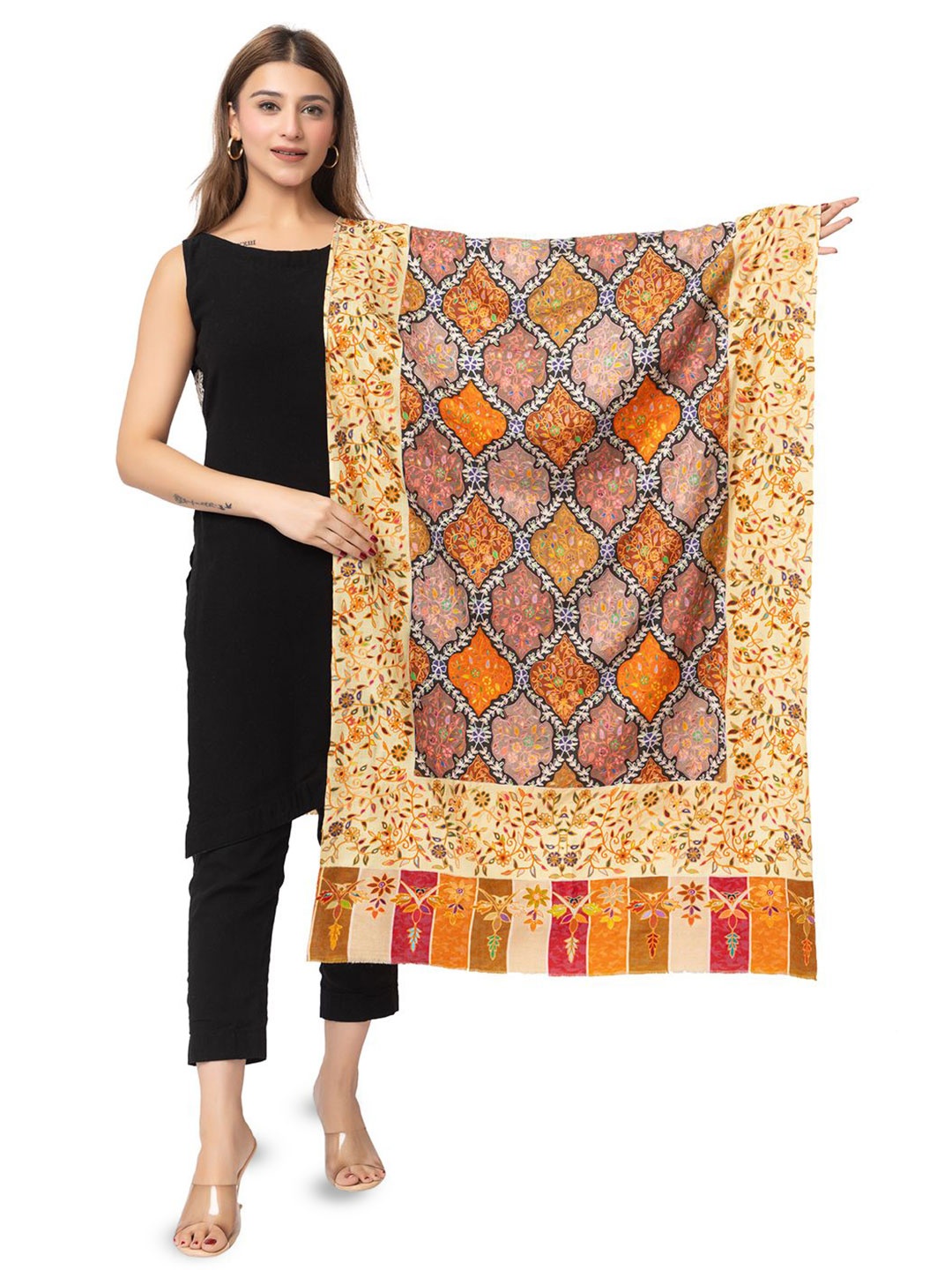 

TOOSH MODA Women Embroidered Stole, Beige