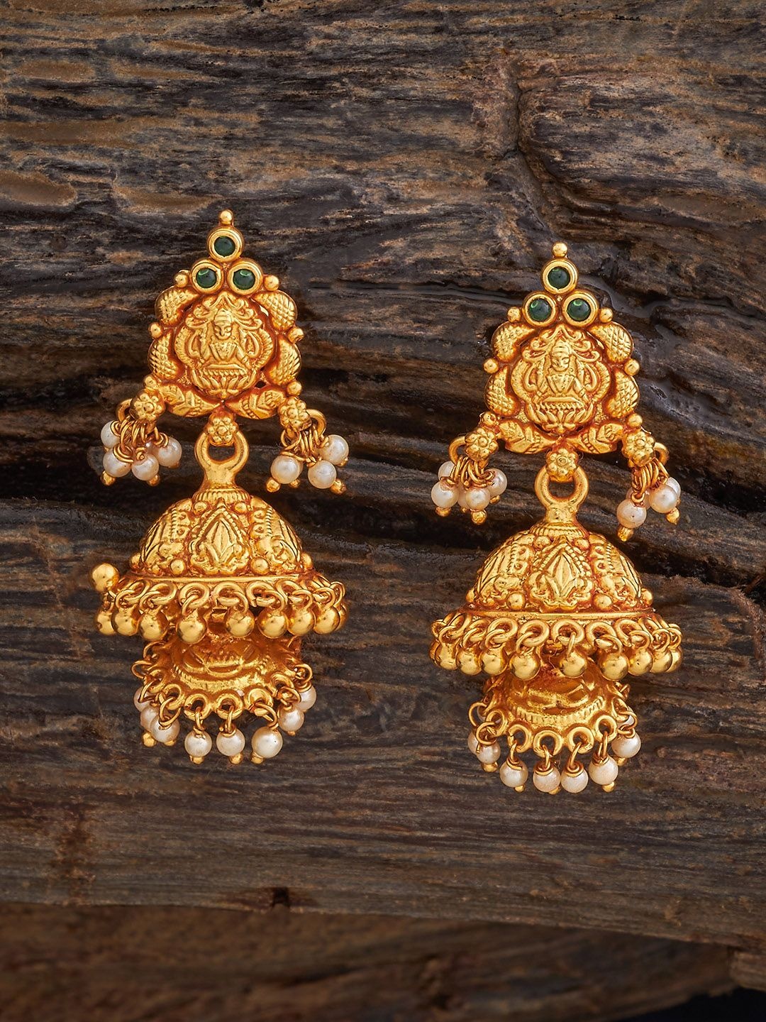 

Kushal's Fashion Jewellery Gold-Plated Dome Shaped Jhumkas Earrings, Green