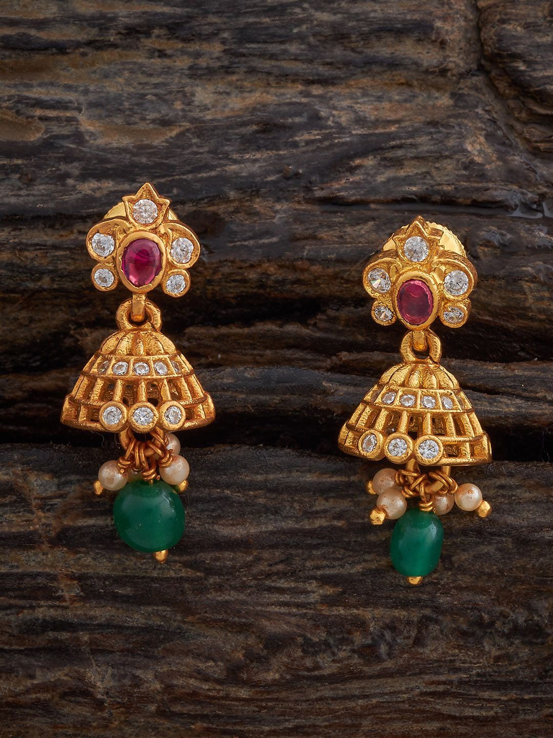 

Kushal's Fashion Jewellery 92.5 Sterling Silver Gold-Plated Dome Shaped Temple Jhumkas